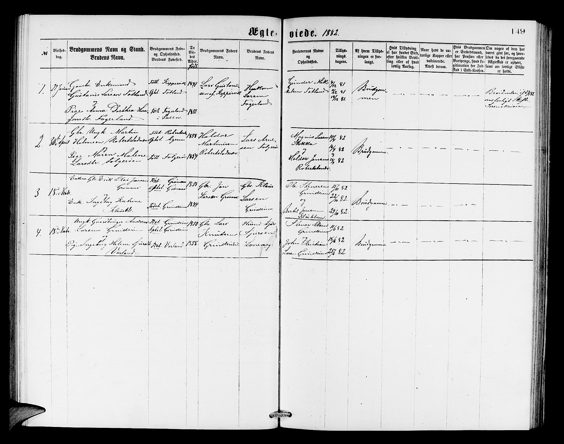 Finnås sokneprestembete, SAB/A-99925/H/Ha/Hab/Haba/L0002: Parish register (copy) no. A 2, 1873-1882, p. 149