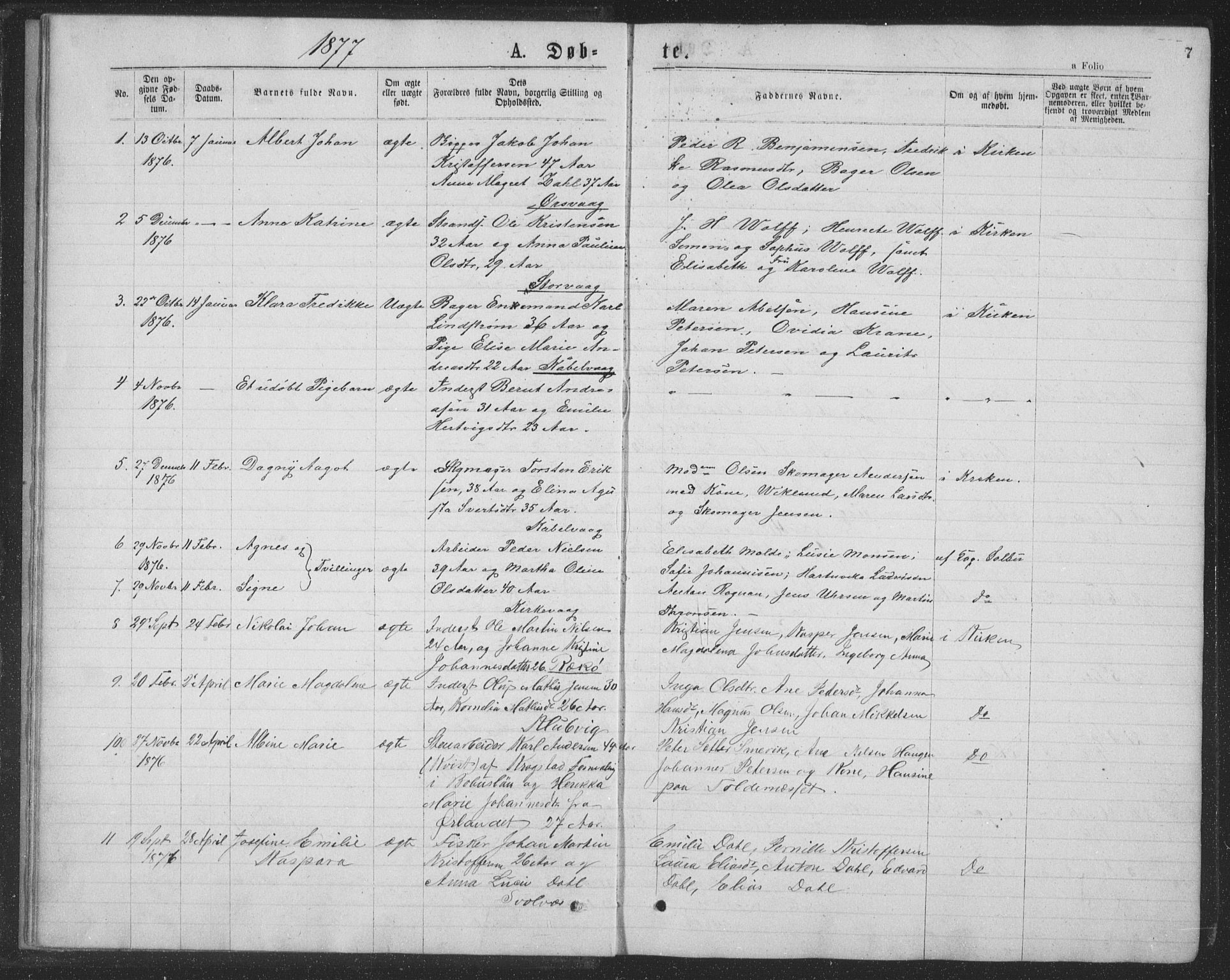 Ministerialprotokoller, klokkerbøker og fødselsregistre - Nordland, AV/SAT-A-1459/874/L1075: Parish register (copy) no. 874C04, 1876-1883, p. 7