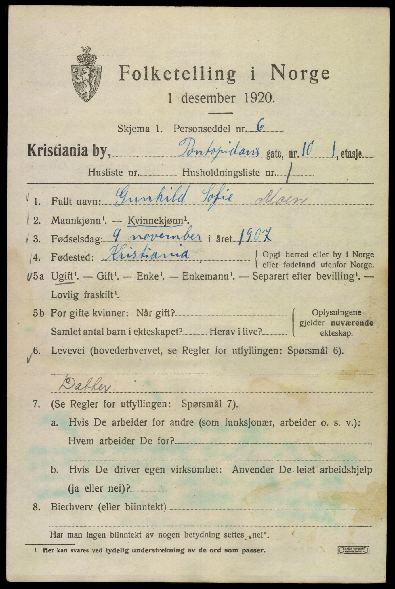 SAO, 1920 census for Kristiania, 1920, p. 456409