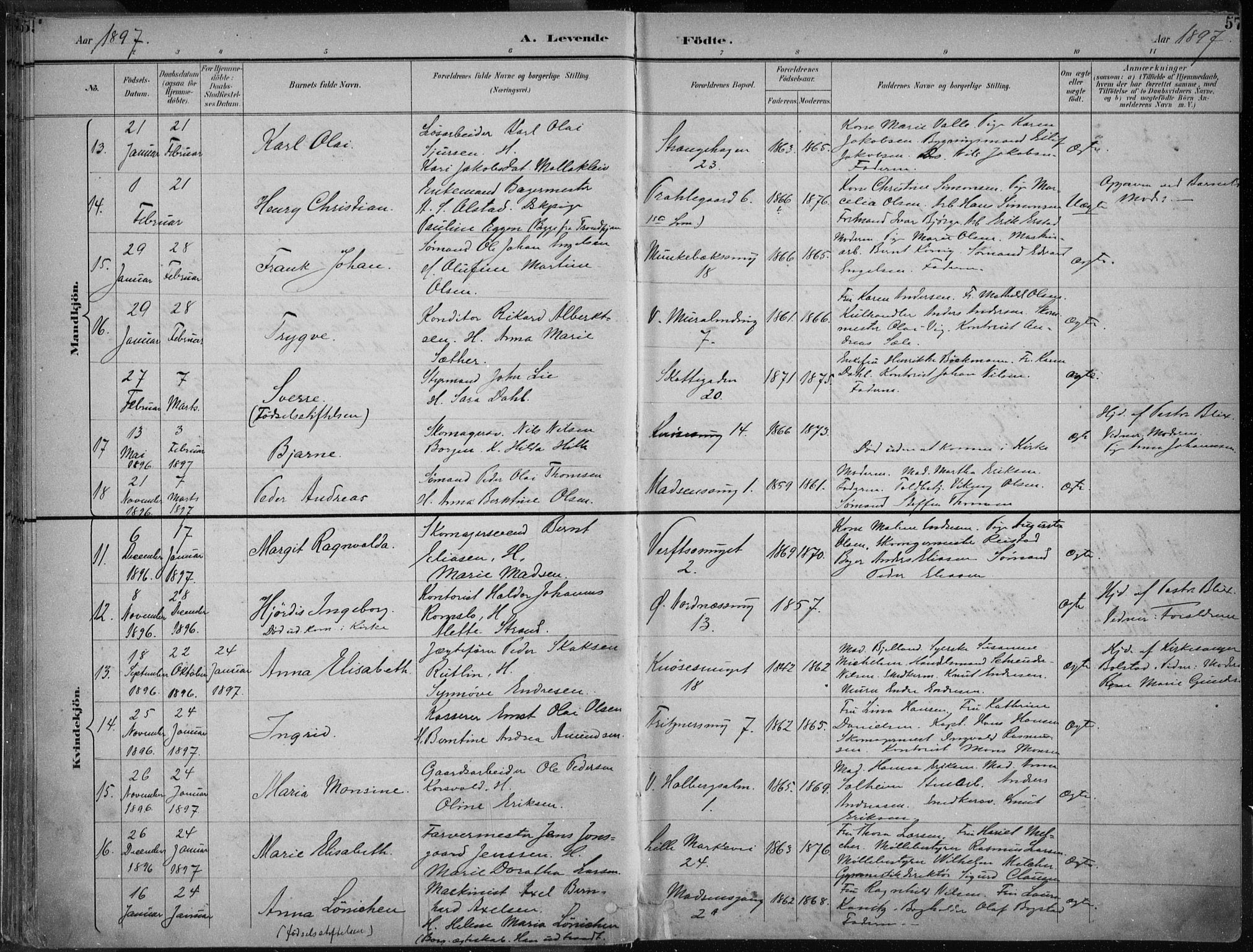 Nykirken Sokneprestembete, AV/SAB-A-77101/H/Haa/L0018: Parish register (official) no. B 6, 1895-1903, p. 57