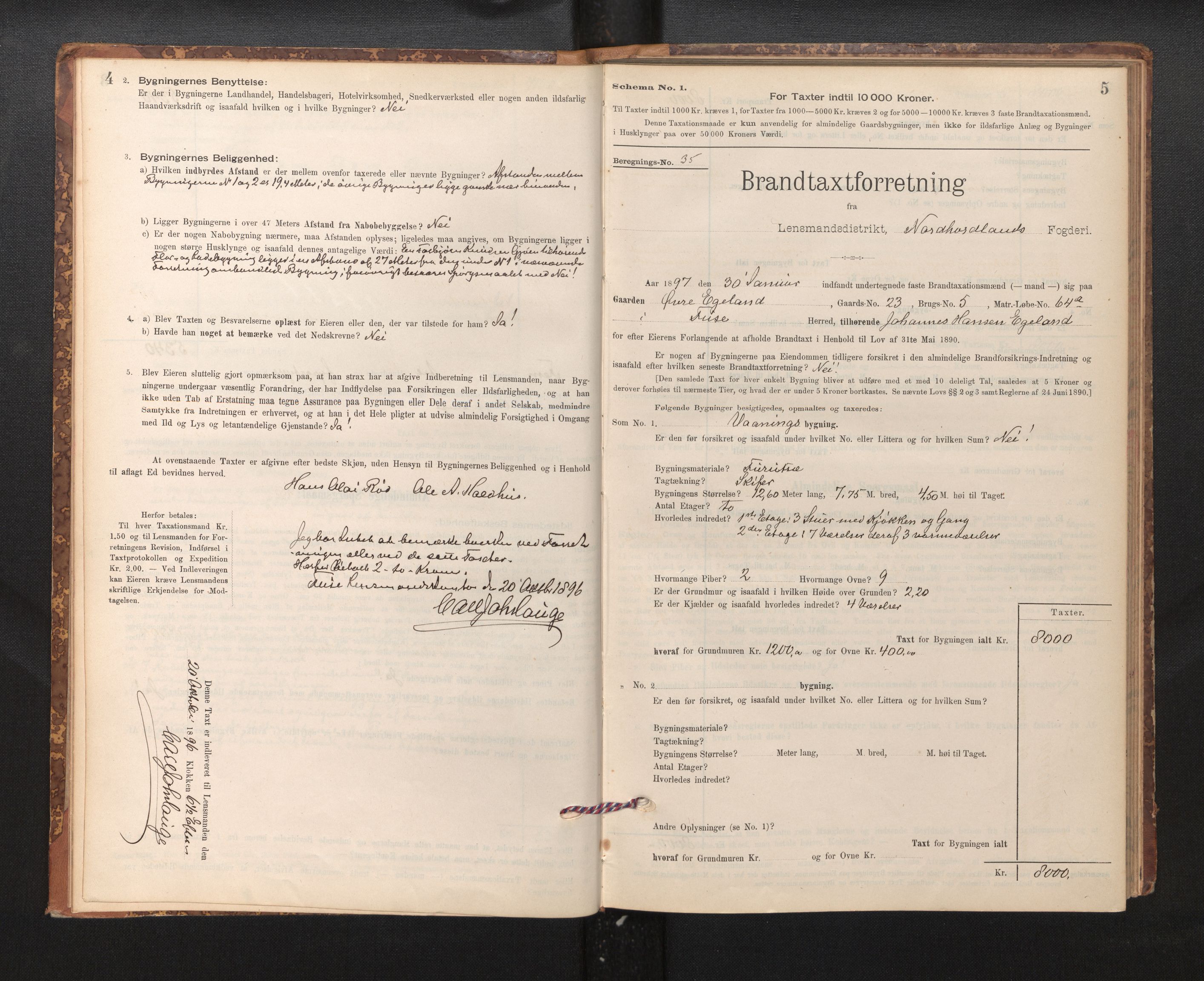 Lensmannen i Fusa, AV/SAB-A-32401/1/0012/L0003: Branntakstprotokoll, skjematakst, 1895-1950, p. 4-5