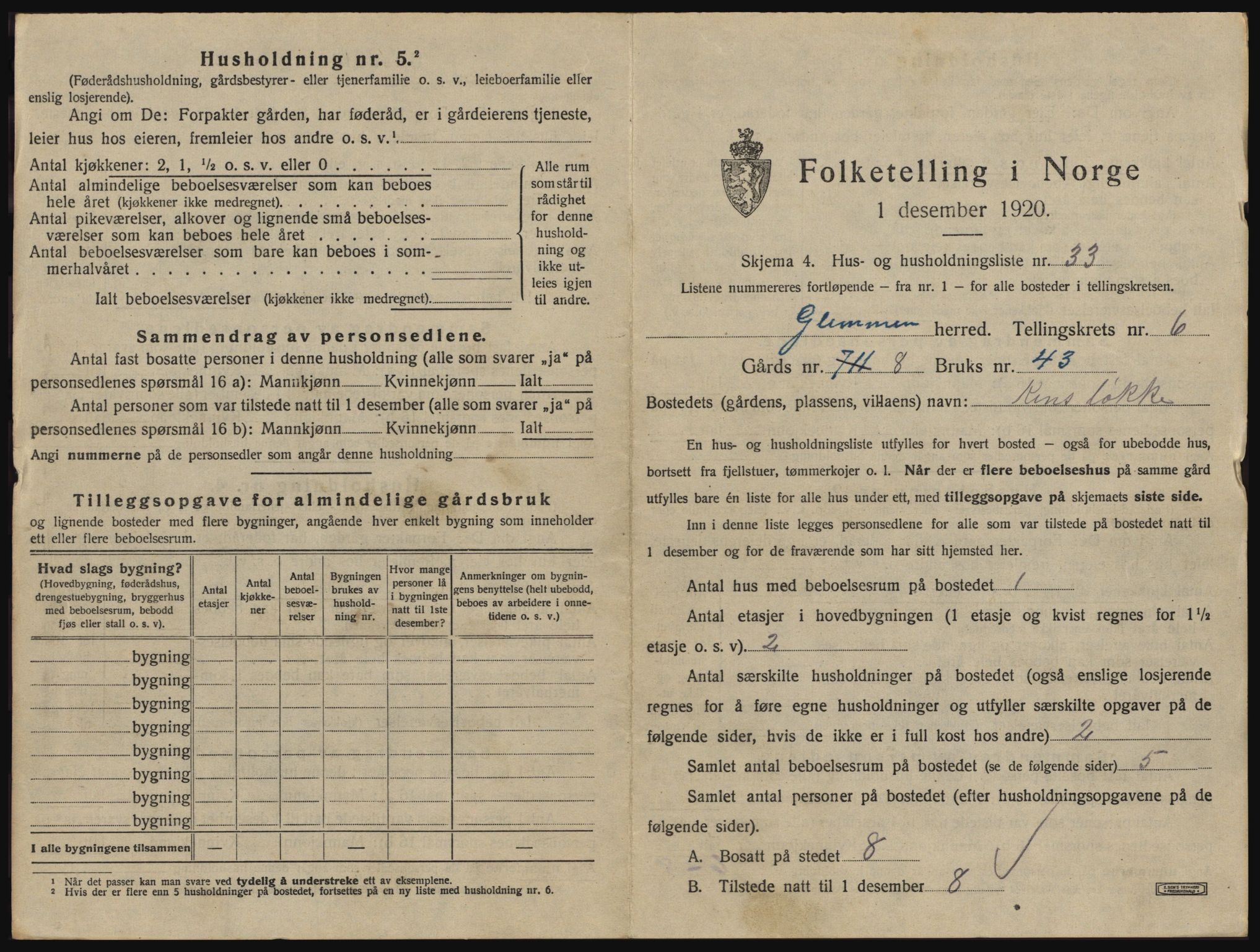 SAO, 1920 census for Glemmen, 1920, p. 2223