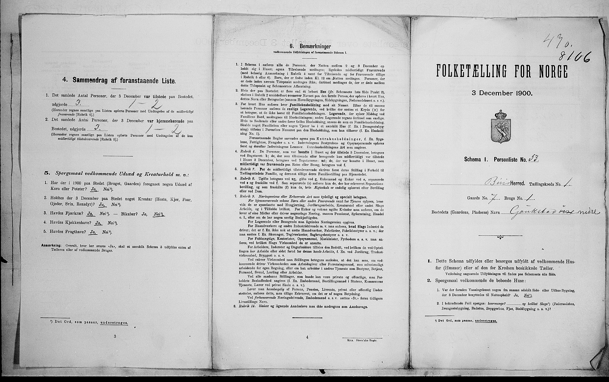 SAH, 1900 census for Biri, 1900, p. 56