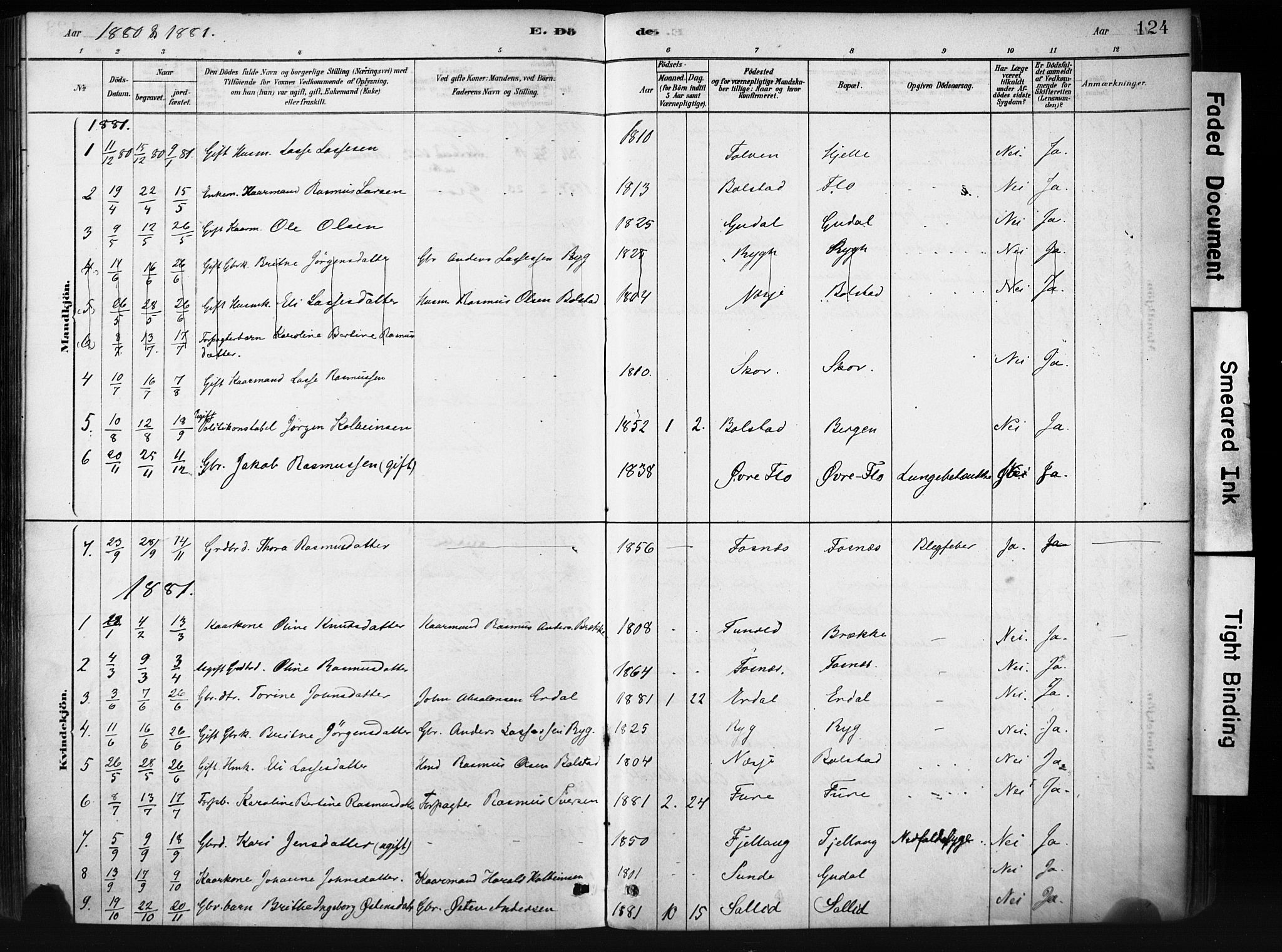 Stryn Sokneprestembete, AV/SAB-A-82501: Parish register (official) no. D 1, 1878-1907, p. 124