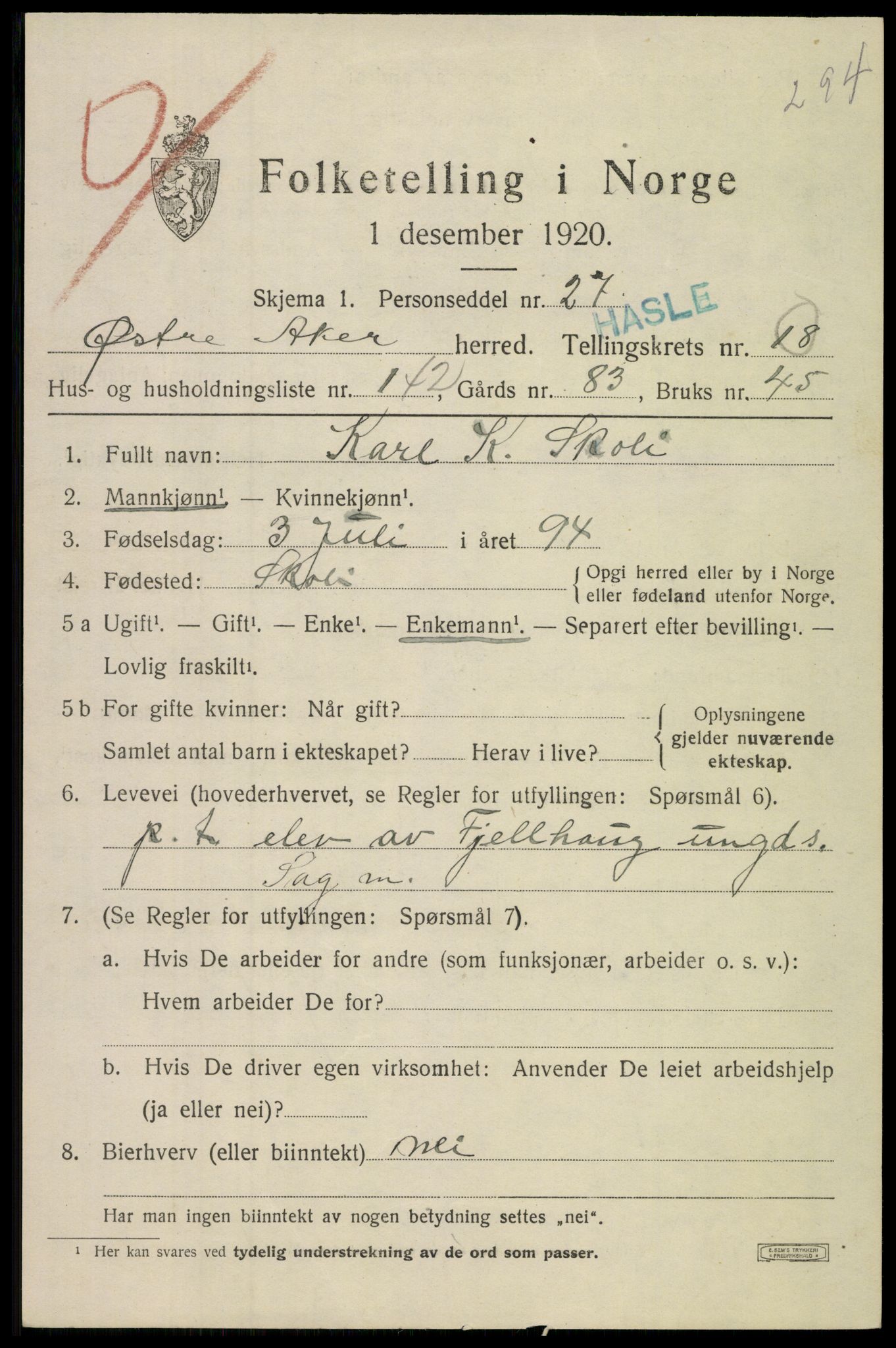 SAO, 1920 census for Aker, 1920, p. 113908