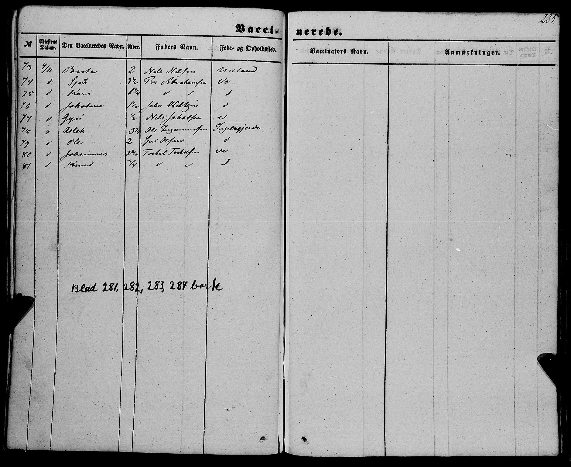 Etne sokneprestembete, SAB/A-75001/H/Haa: Parish register (official) no. A 8, 1848-1862, p. 285