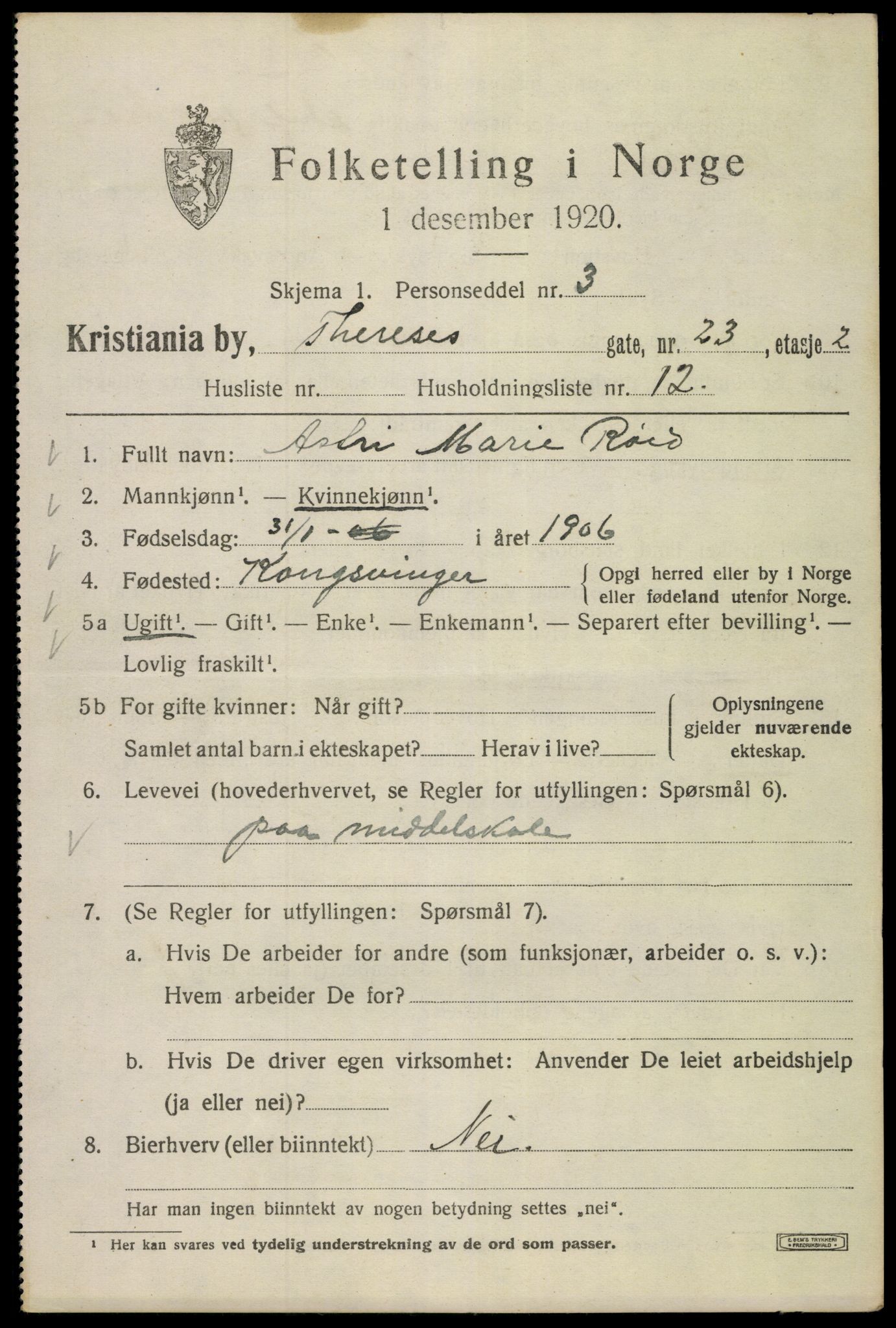 SAO, 1920 census for Kristiania, 1920, p. 568229