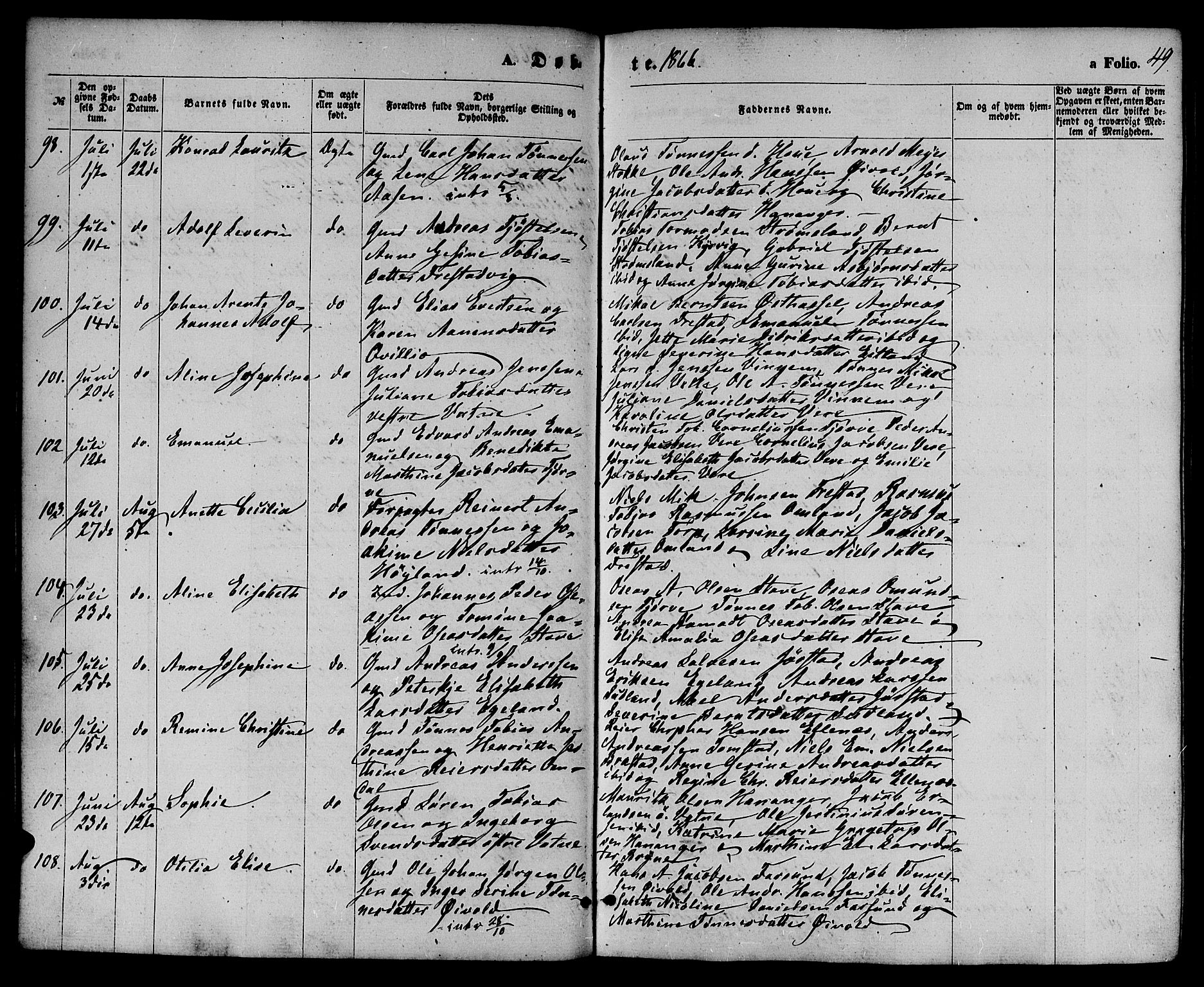 Lista sokneprestkontor, AV/SAK-1111-0027/F/Fb/L0003: Parish register (copy) no. B 3, 1862-1877, p. 49