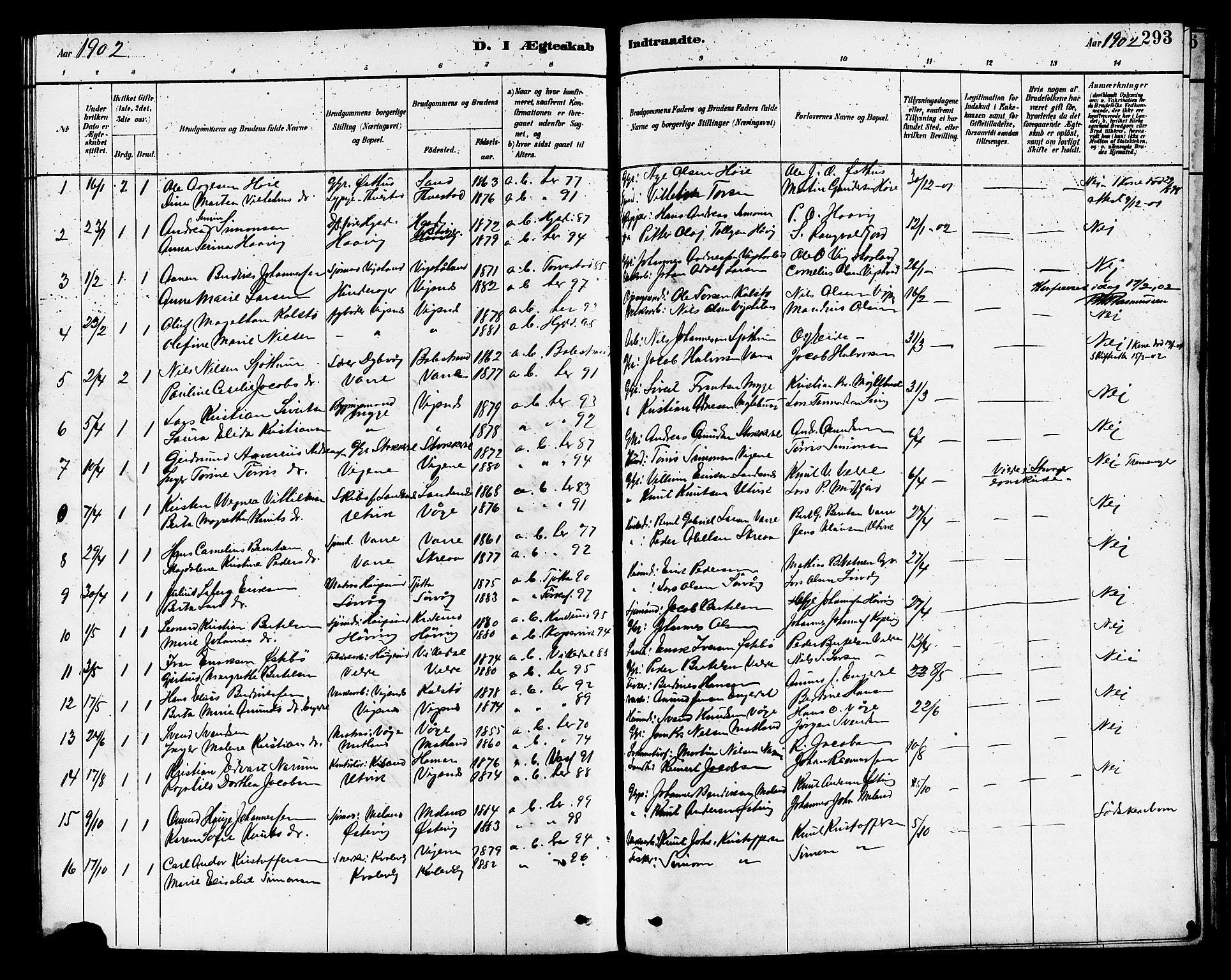 Avaldsnes sokneprestkontor, SAST/A -101851/H/Ha/Hab/L0007: Parish register (copy) no. B 7, 1885-1909, p. 293