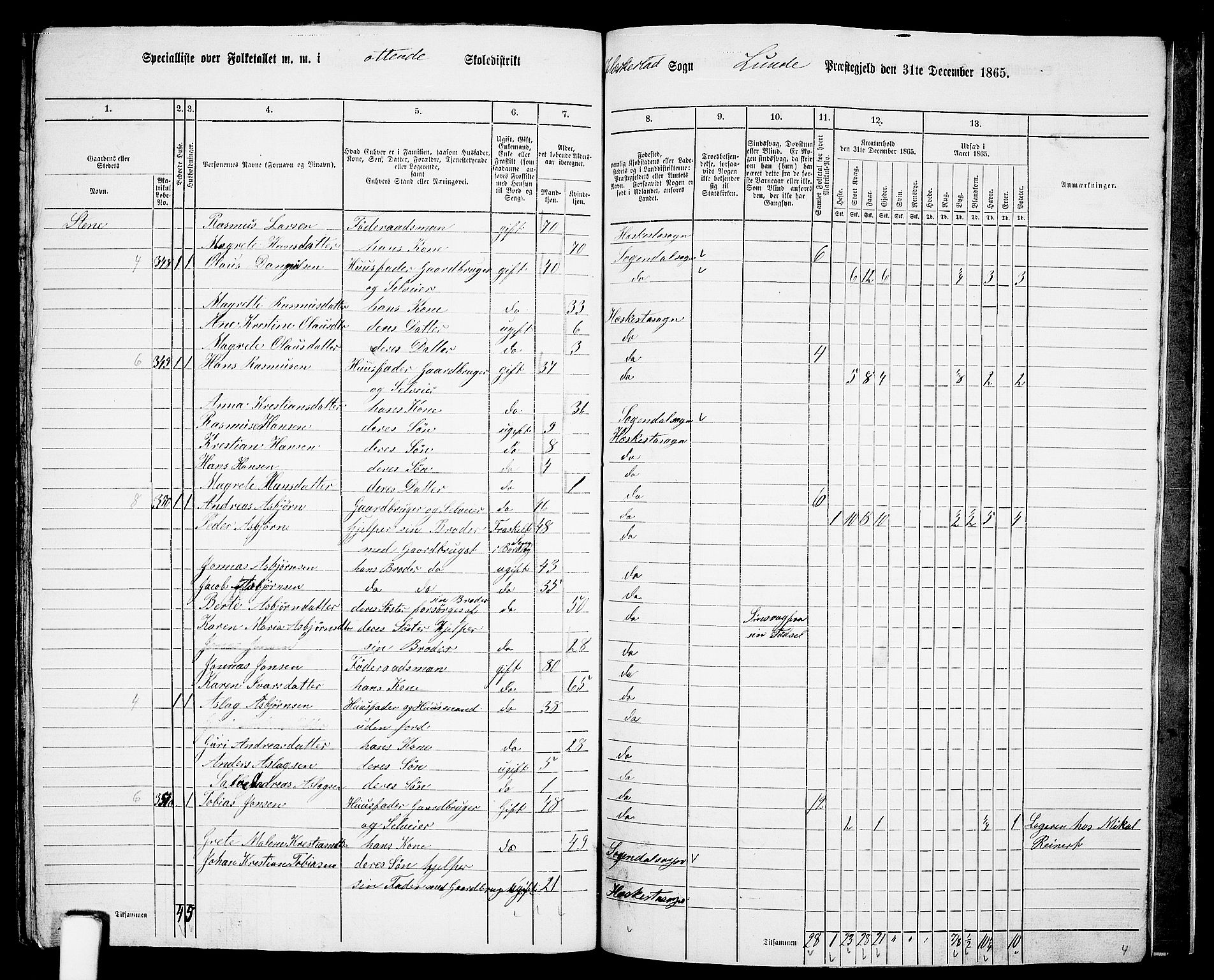 RA, 1865 census for Lund, 1865, p. 99