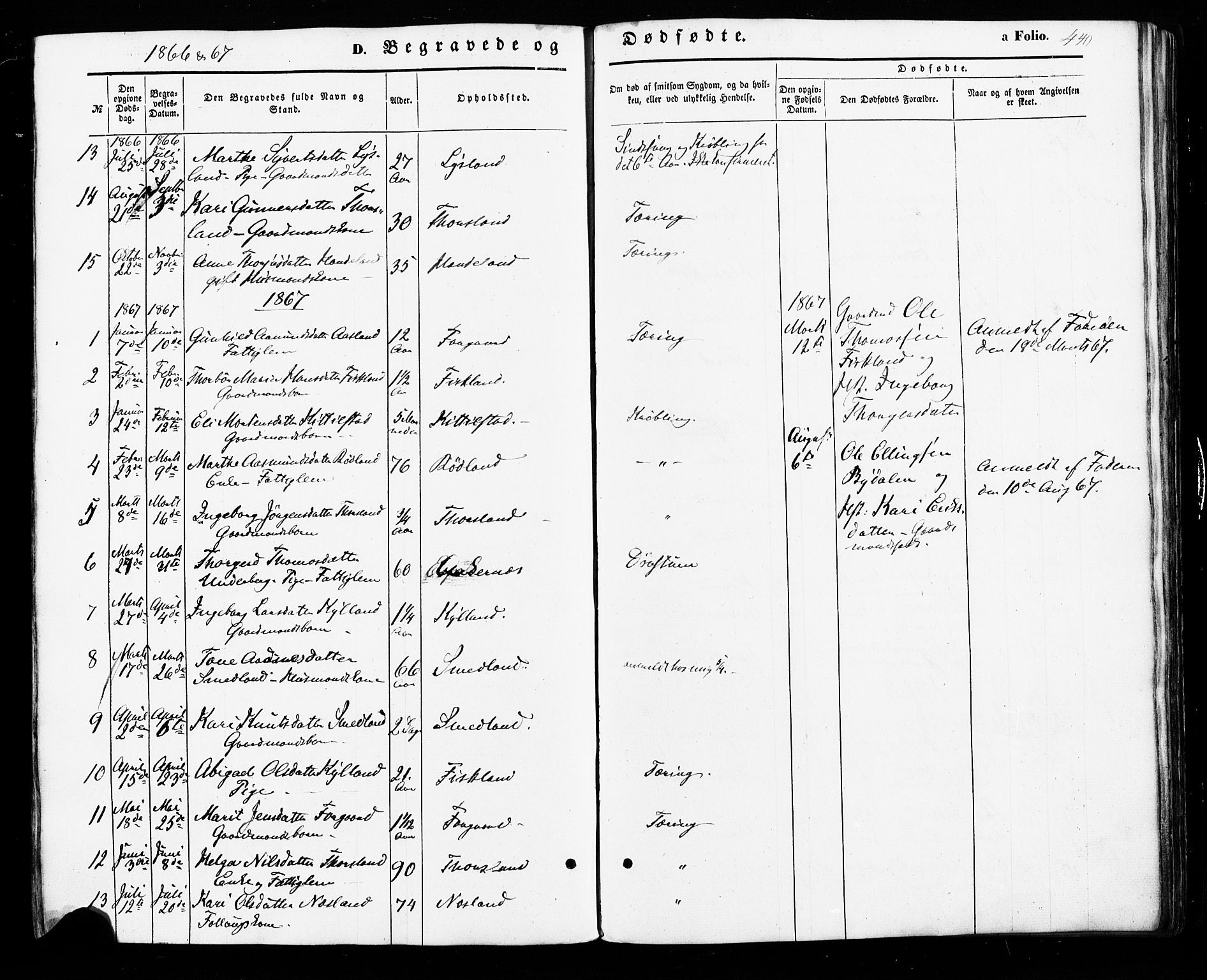Åseral sokneprestkontor, SAK/1111-0051/F/Fa/L0002: Parish register (official) no. A 2, 1854-1884, p. 440