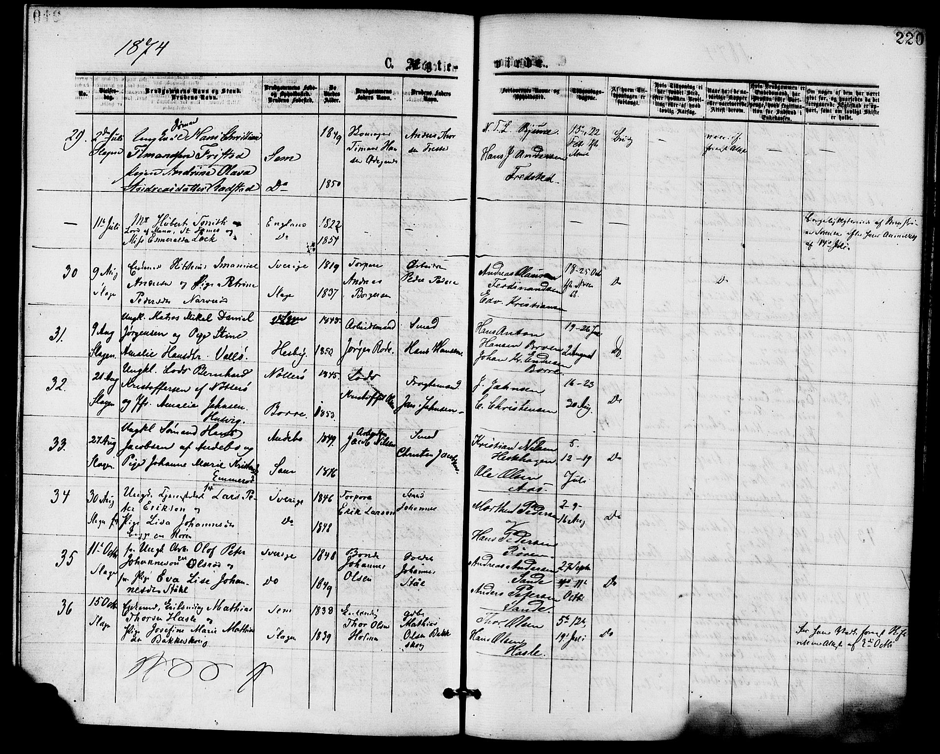 Sem kirkebøker, SAKO/A-5/F/Fa/L0009: Parish register (official) no. I 9, 1874-1877, p. 220