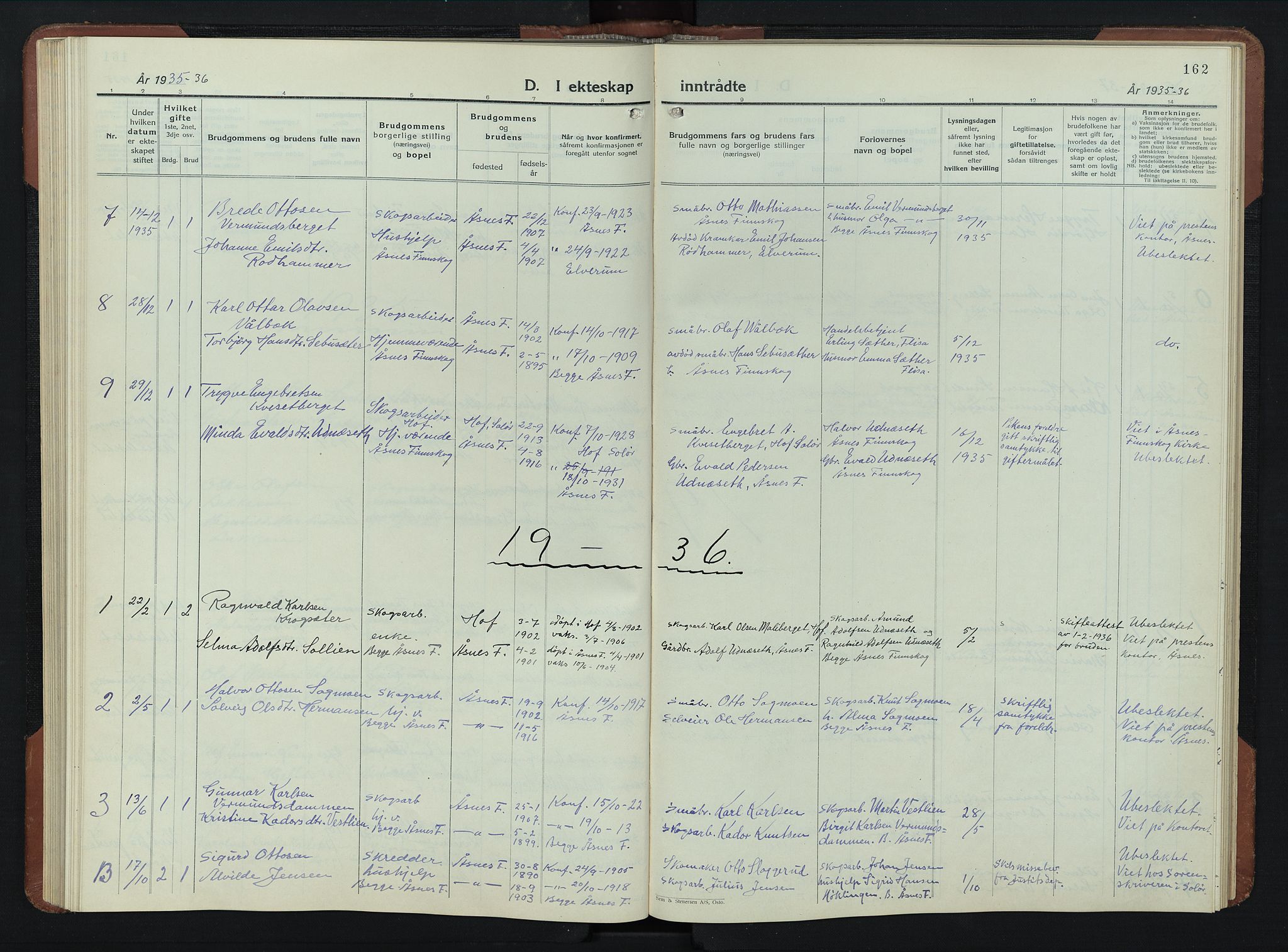 Åsnes prestekontor, AV/SAH-PREST-042/H/Ha/Hab/L0009: Parish register (copy) no. 9, 1930-1954, p. 162