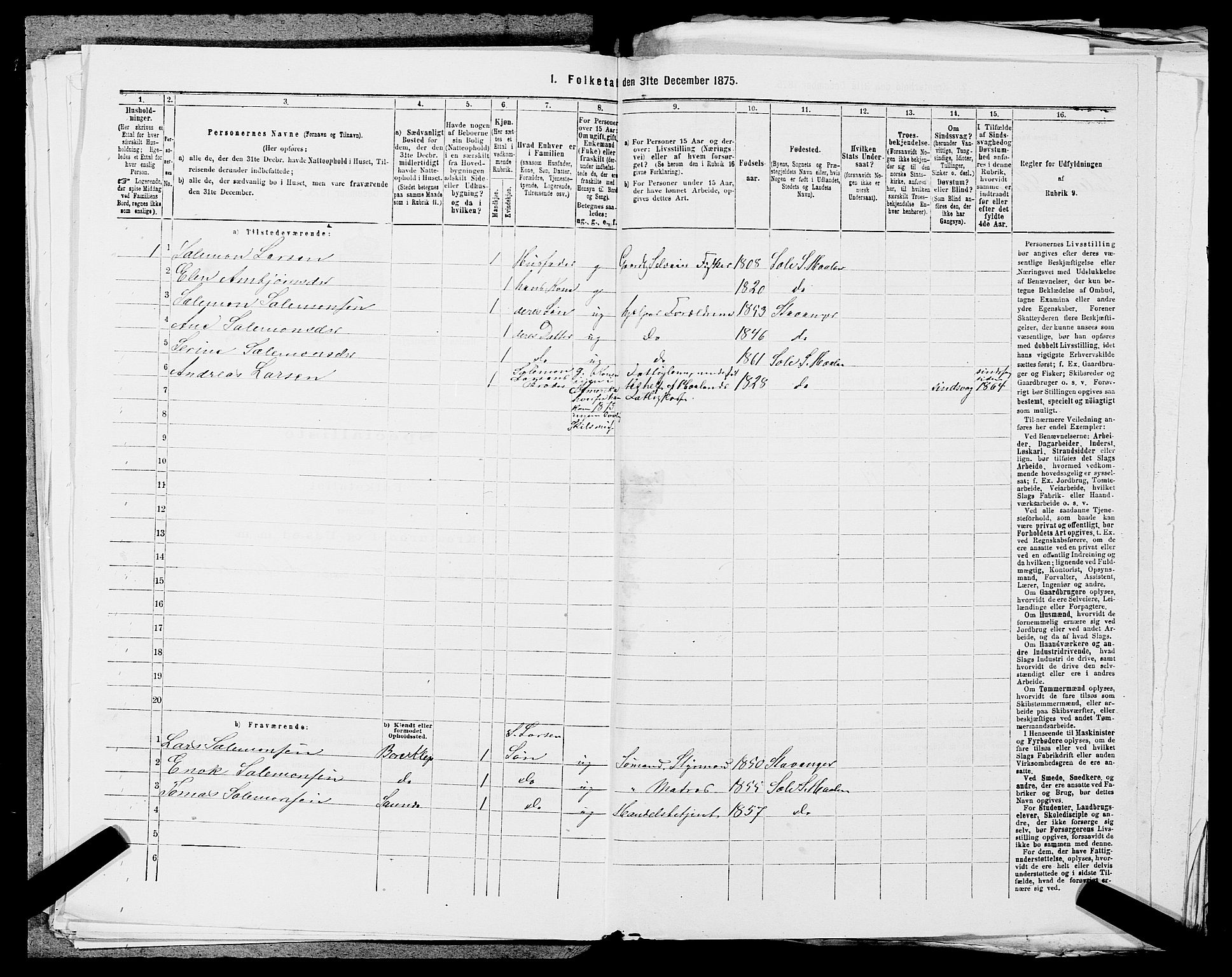 SAST, 1875 census for 1124P Håland, 1875, p. 373