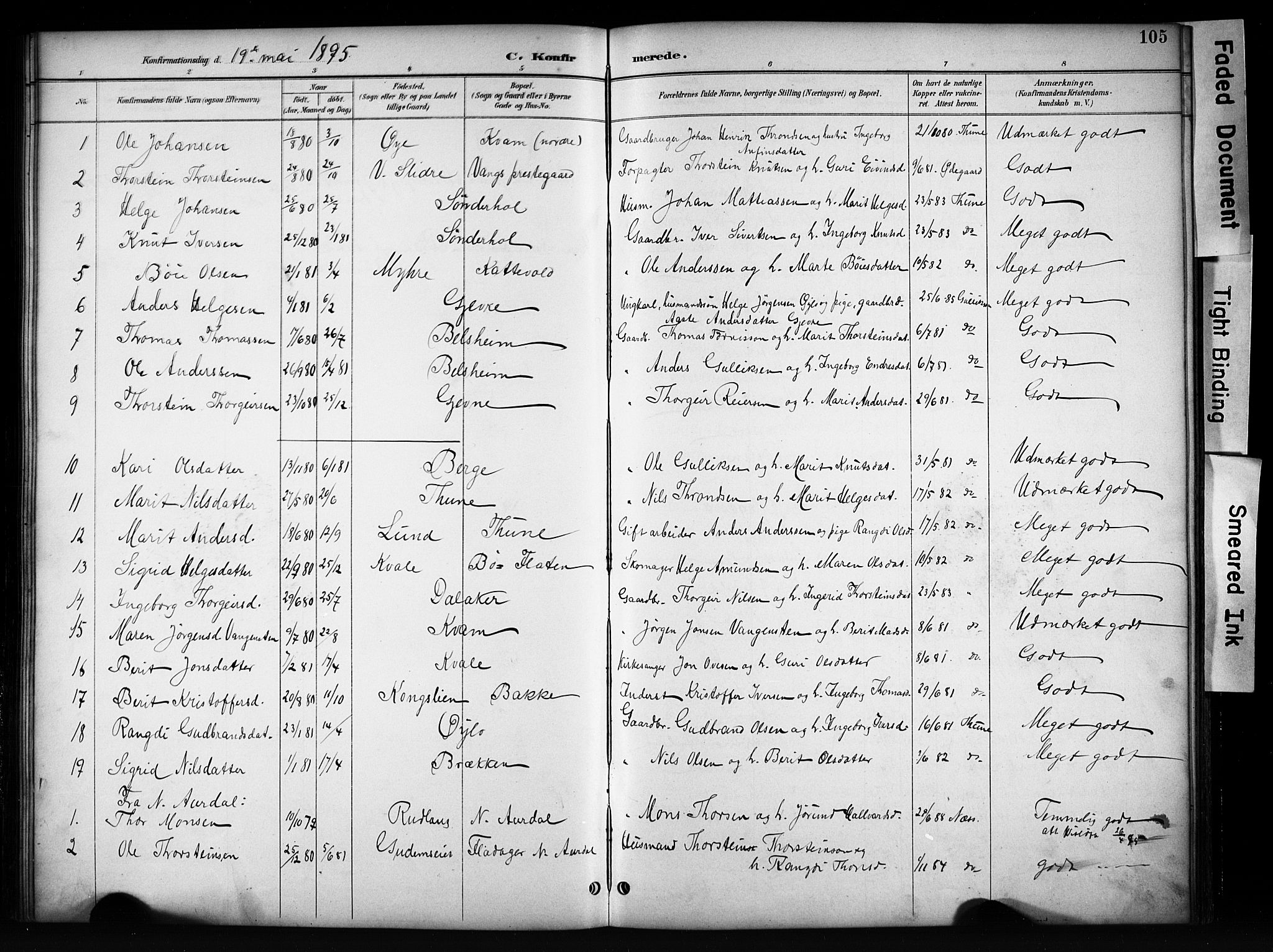 Vang prestekontor, Valdres, SAH/PREST-140/H/Hb/L0006: Parish register (copy) no. 6, 1893-1918, p. 105