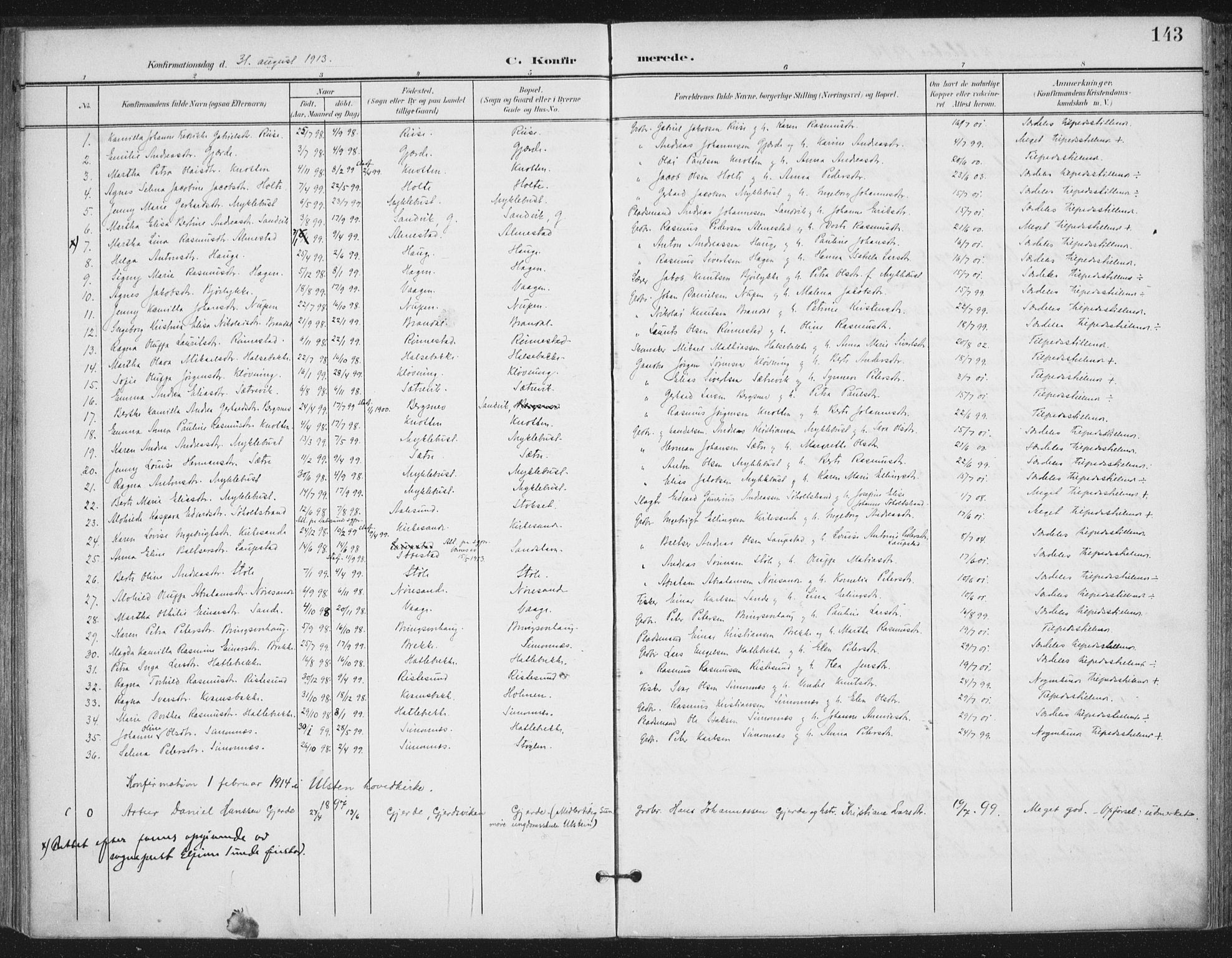 Ministerialprotokoller, klokkerbøker og fødselsregistre - Møre og Romsdal, AV/SAT-A-1454/503/L0038: Parish register (official) no. 503A06, 1901-1917, p. 143