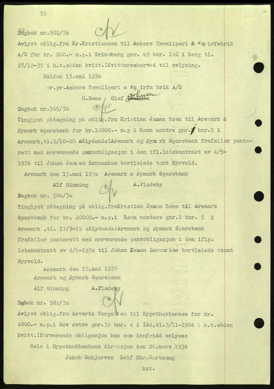 Idd og Marker sorenskriveri, AV/SAO-A-10283/G/Gb/Gbc/L0001: Mortgage book no. B1-3, 1936-1939, Diary no: : 502/1936