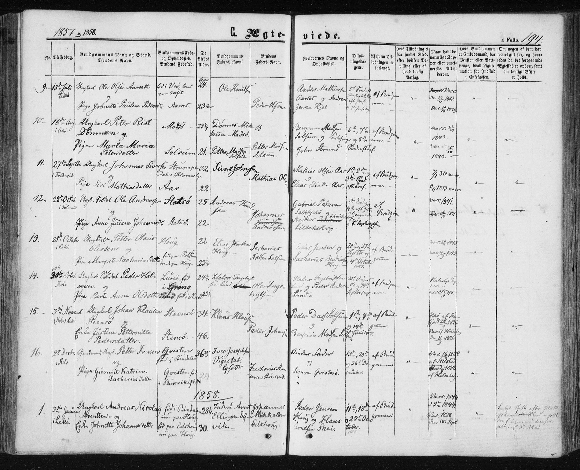 Ministerialprotokoller, klokkerbøker og fødselsregistre - Nord-Trøndelag, SAT/A-1458/780/L0641: Parish register (official) no. 780A06, 1857-1874, p. 194