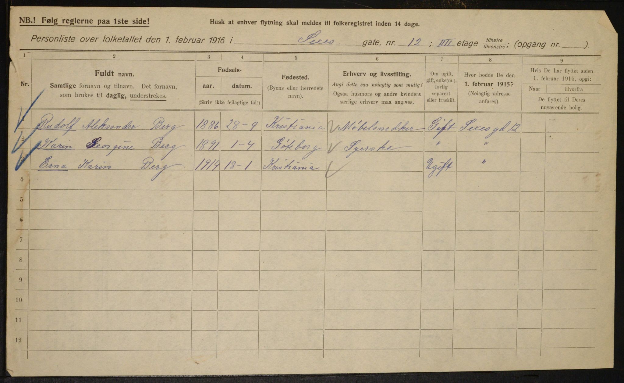 OBA, Municipal Census 1916 for Kristiania, 1916, p. 97186