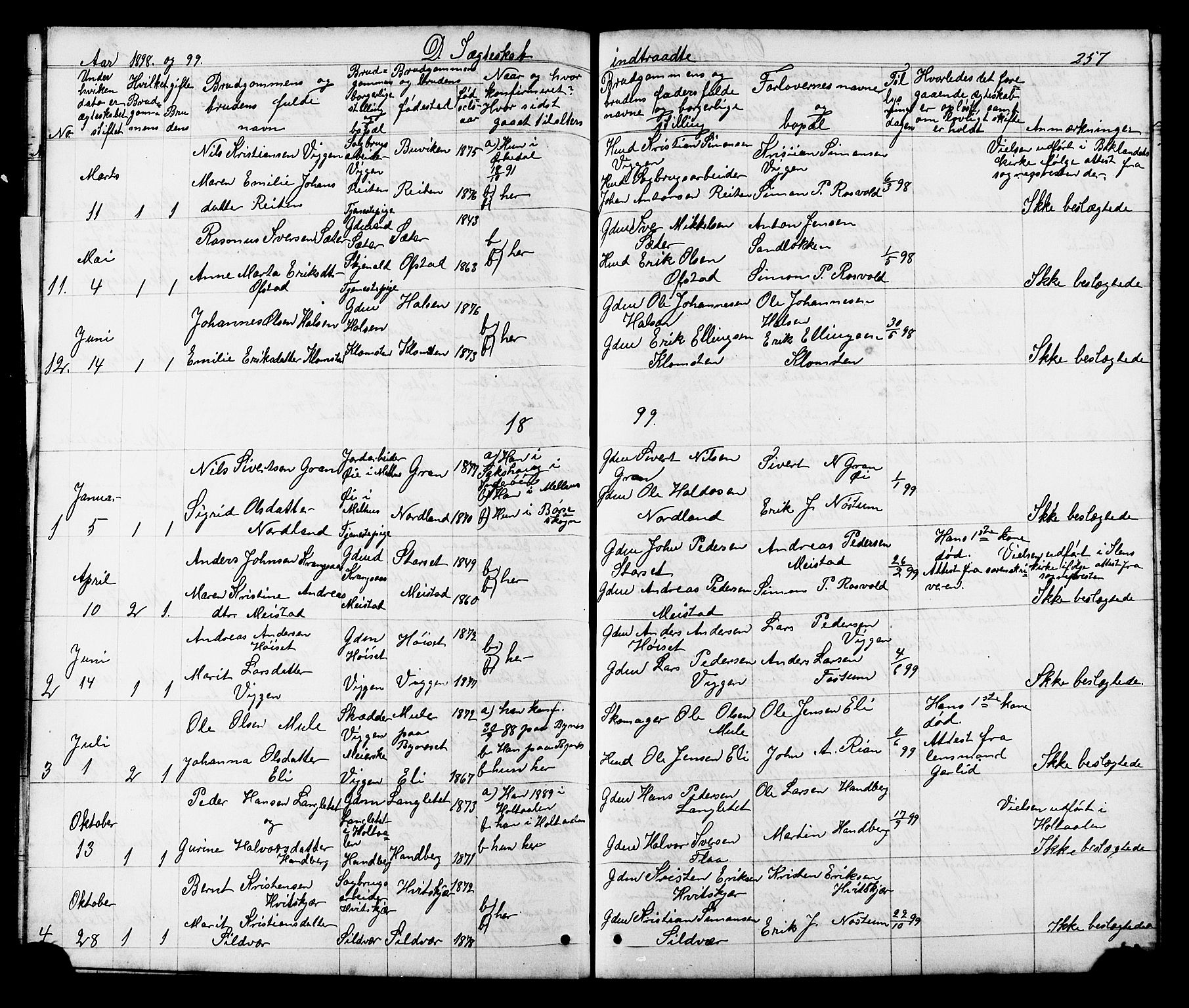 Ministerialprotokoller, klokkerbøker og fødselsregistre - Sør-Trøndelag, SAT/A-1456/665/L0777: Parish register (copy) no. 665C02, 1867-1915, p. 257