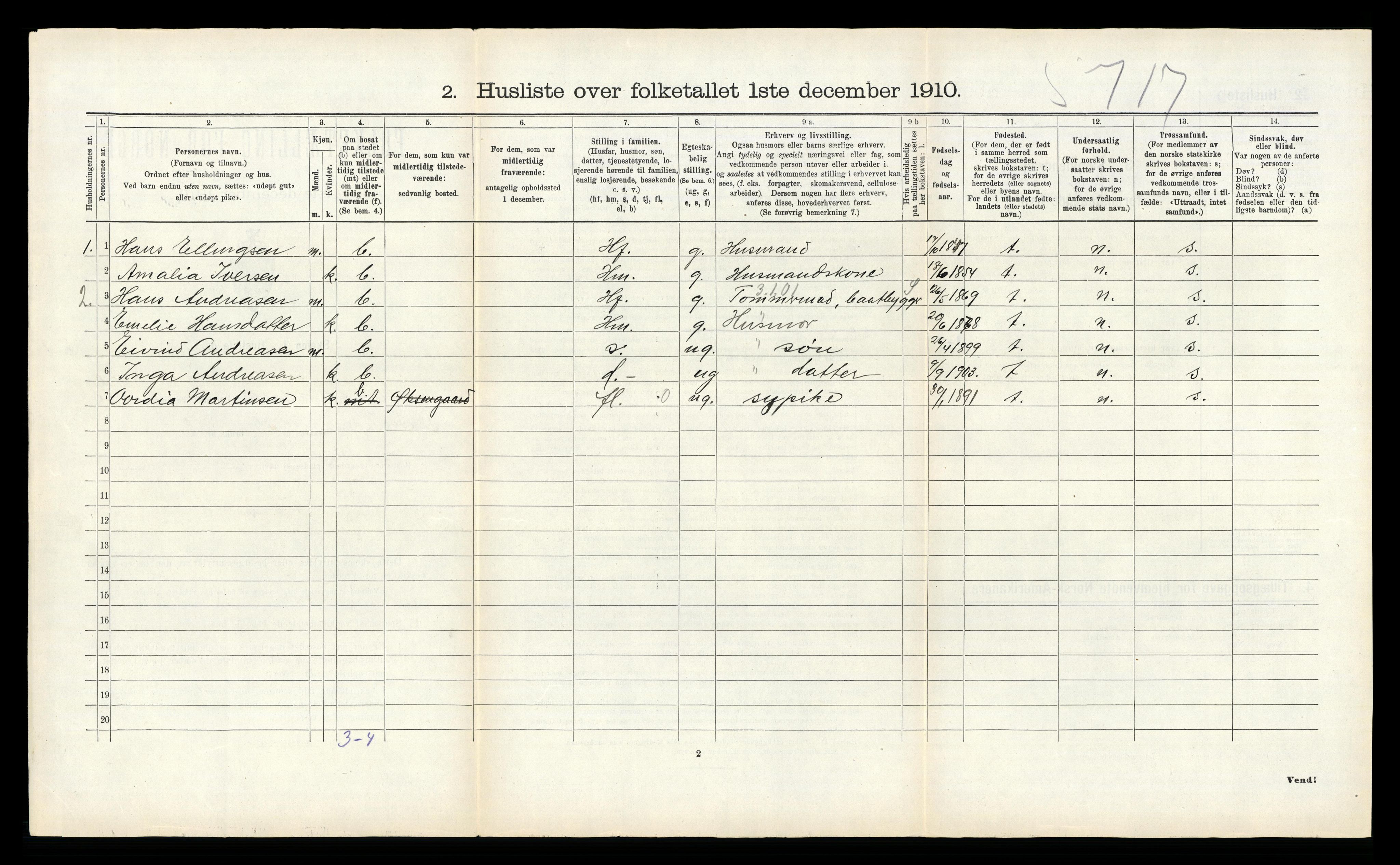 RA, 1910 census for Saltdal, 1910, p. 274