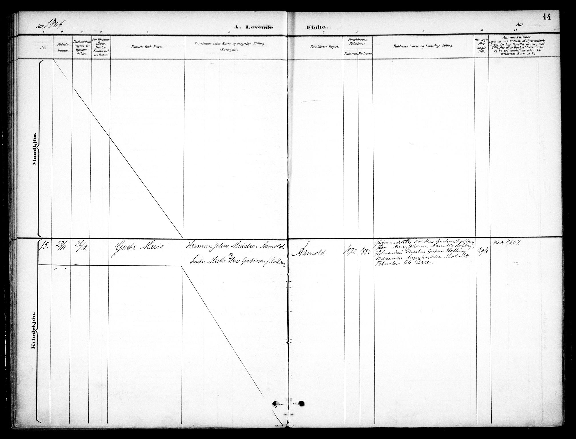 Nannestad prestekontor Kirkebøker, AV/SAO-A-10414a/F/Fc/L0002: Parish register (official) no. III 2, 1893-1907, p. 44