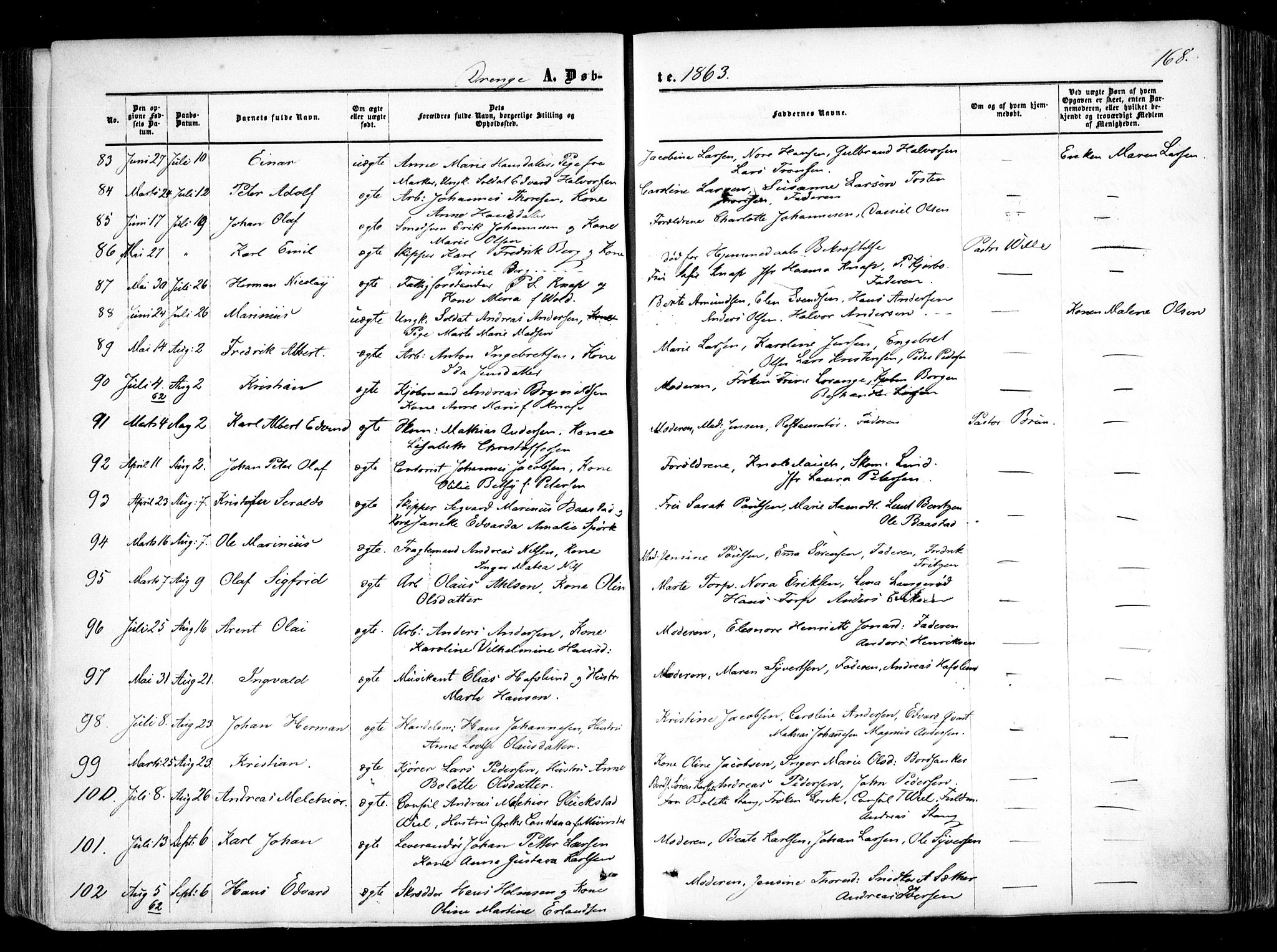 Halden prestekontor Kirkebøker, SAO/A-10909/F/Fa/L0007: Parish register (official) no. I 7, 1857-1865, p. 168