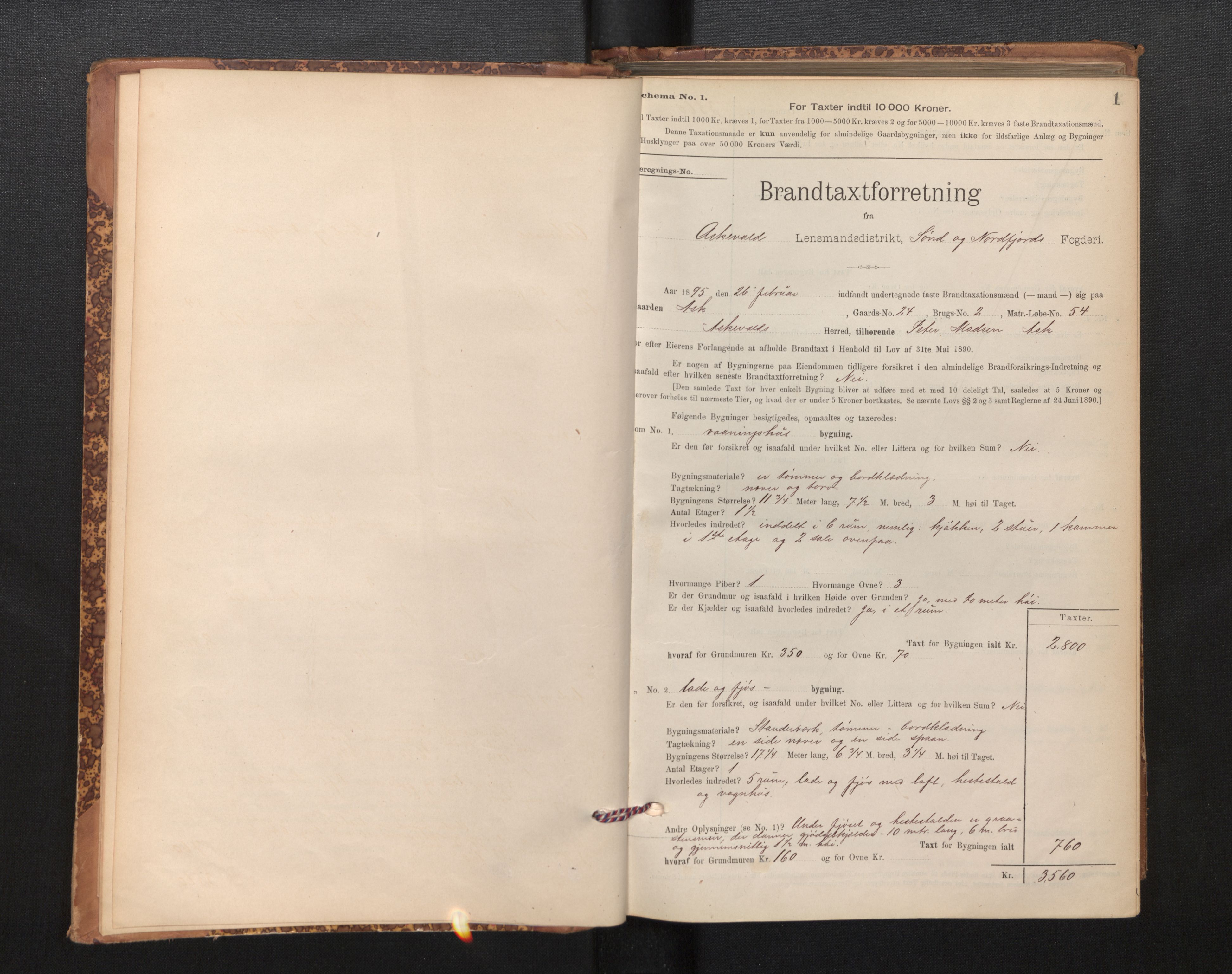 Lensmannen i Askvoll, SAB/A-26301/0012/L0004: Branntakstprotokoll, skjematakst og liste over branntakstmenn, 1895-1932, p. 1