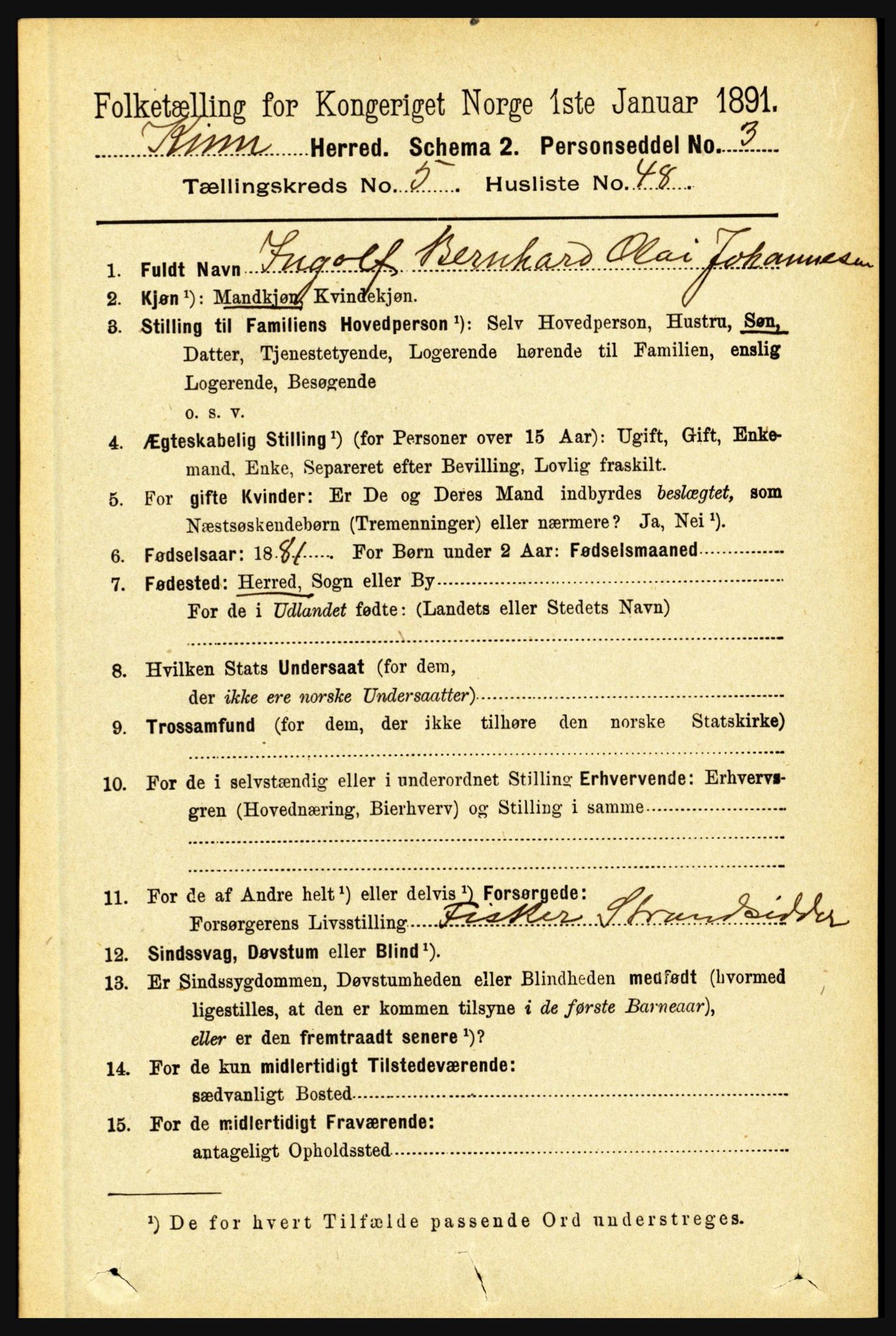 RA, 1891 census for 1437 Kinn, 1891, p. 2078