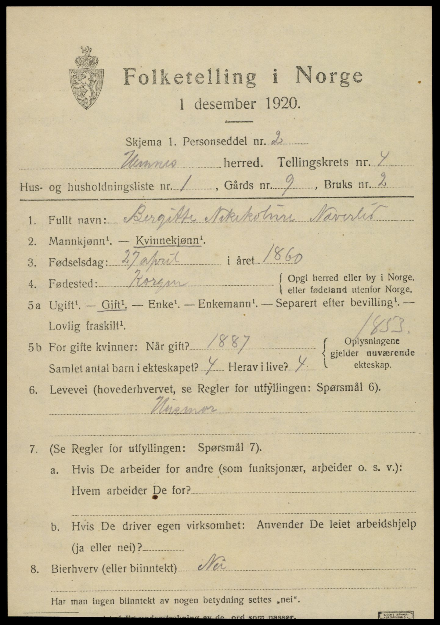 SAT, 1920 census for Hemnes, 1920, p. 5474