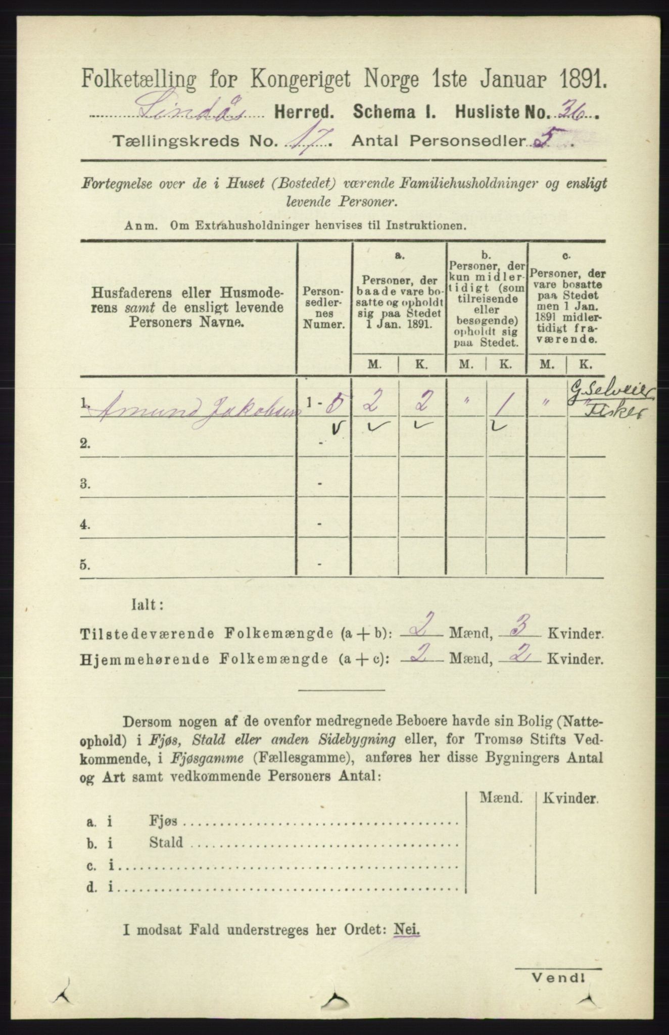 RA, 1891 census for 1263 Lindås, 1891, p. 6118