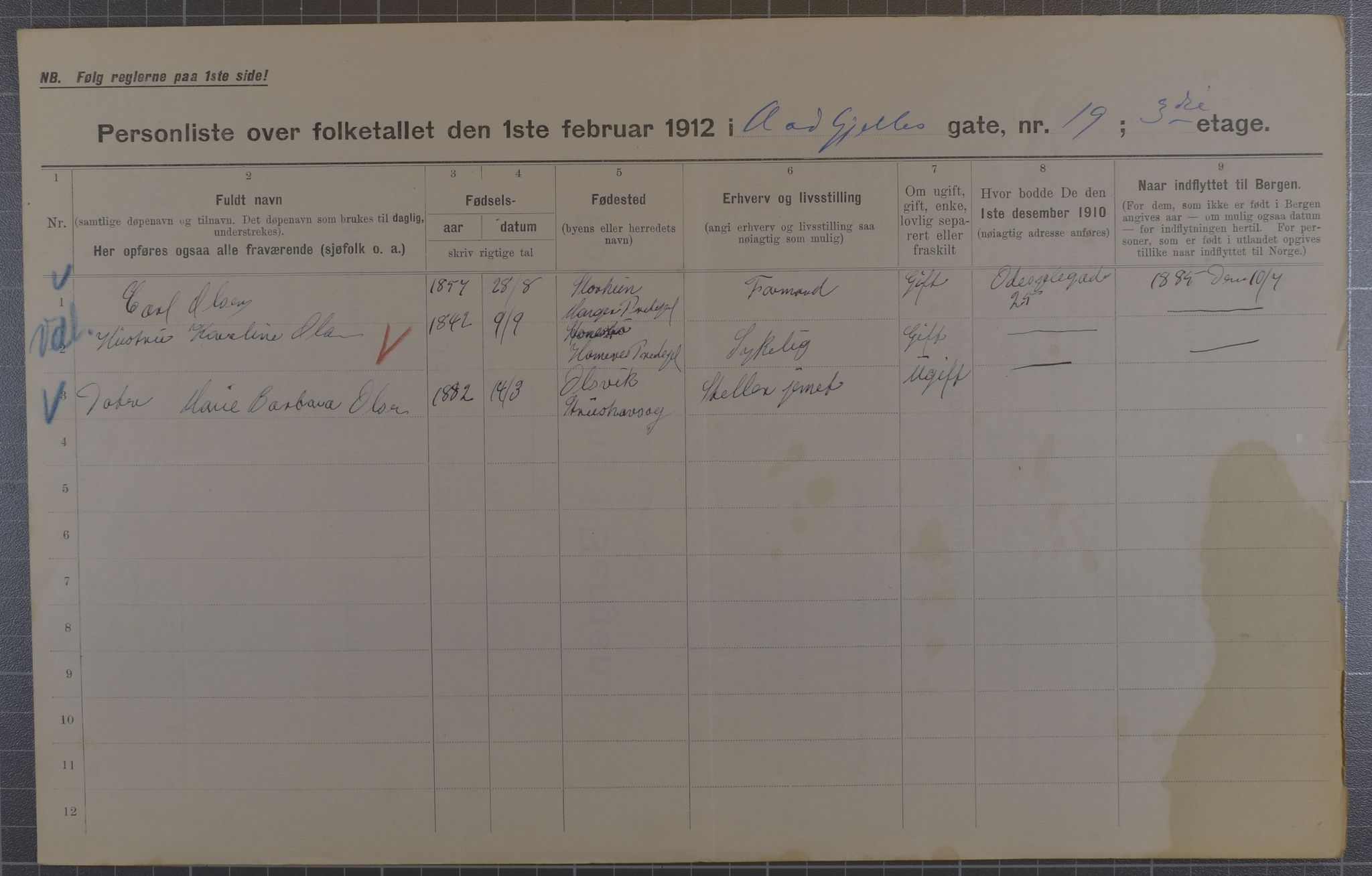 SAB, Municipal Census 1912 for Bergen, 1912, p. 80