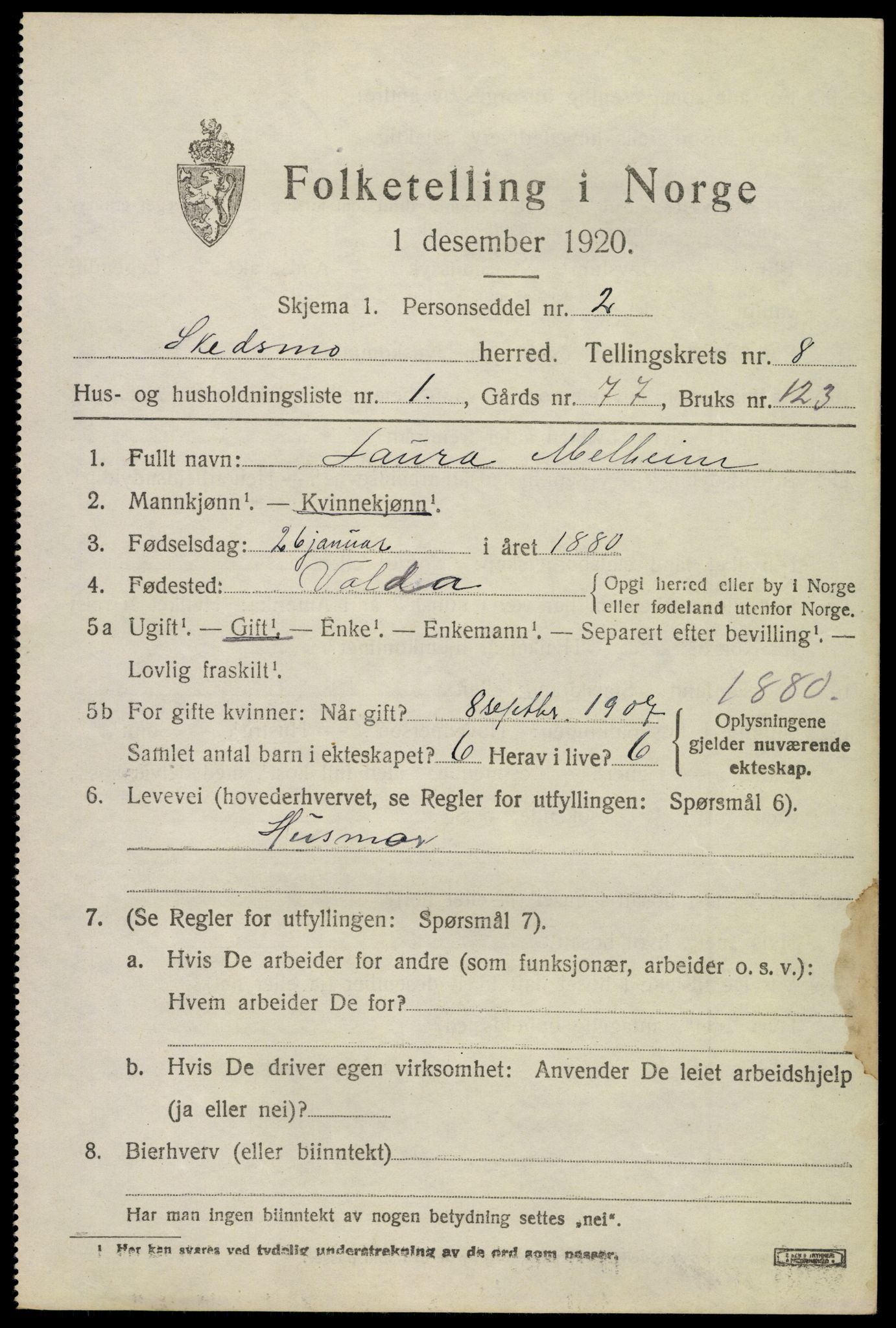 SAO, 1920 census for Skedsmo, 1920, p. 8757