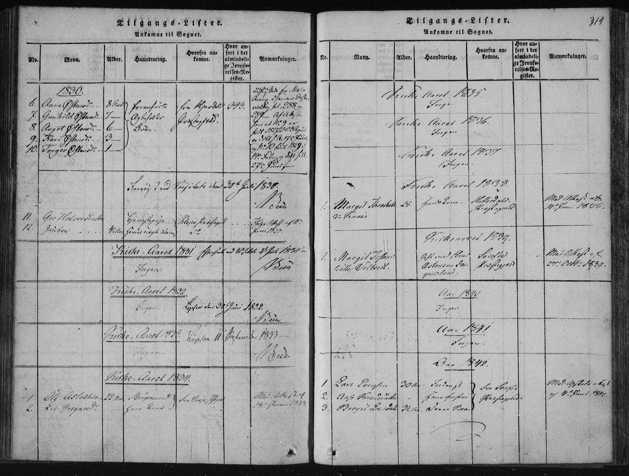 Tinn kirkebøker, SAKO/A-308/F/Fc/L0001: Parish register (official) no. III 1, 1815-1843, p. 314
