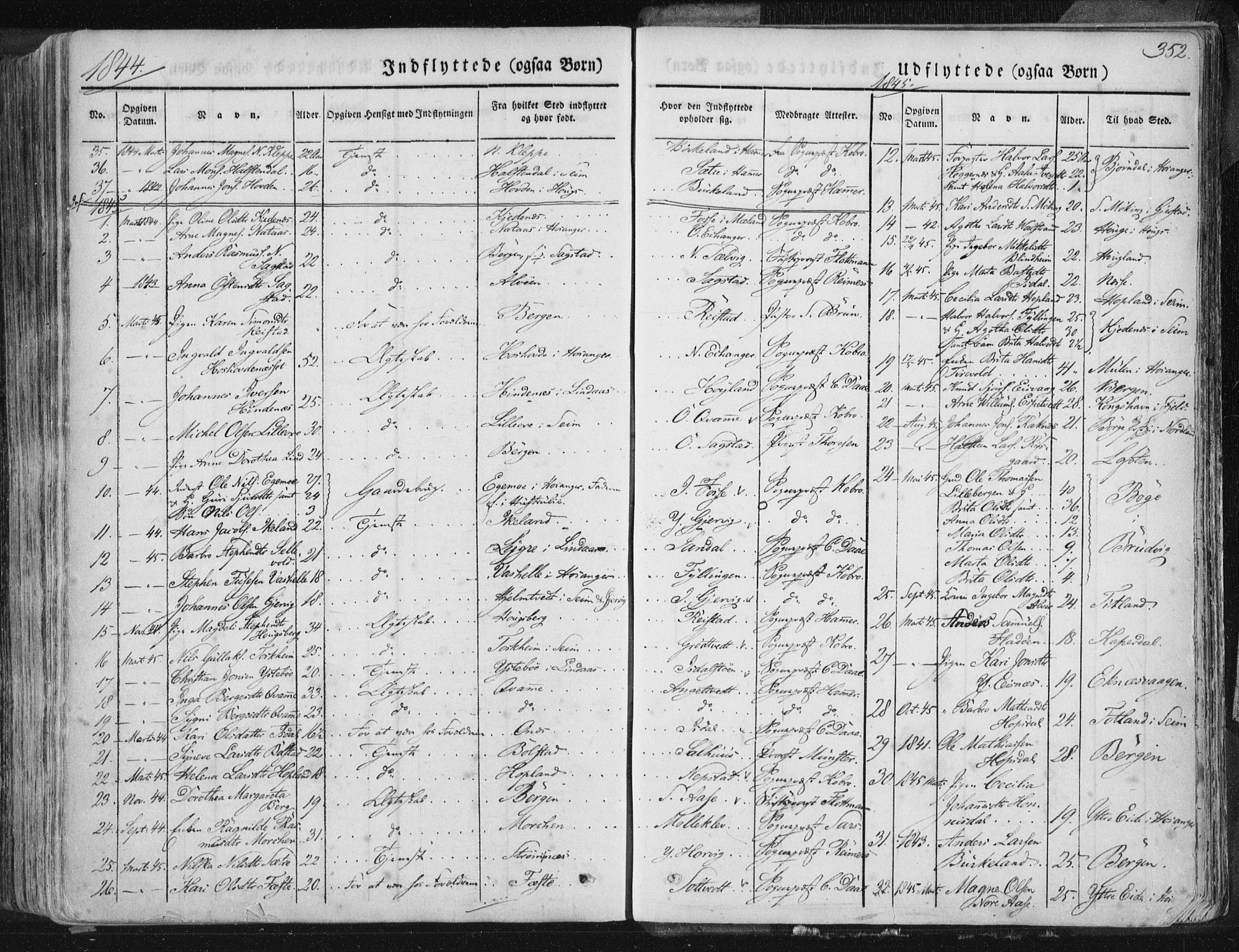 Hamre sokneprestembete, AV/SAB-A-75501/H/Ha/Haa/Haaa/L0012: Parish register (official) no. A 12, 1834-1845, p. 352