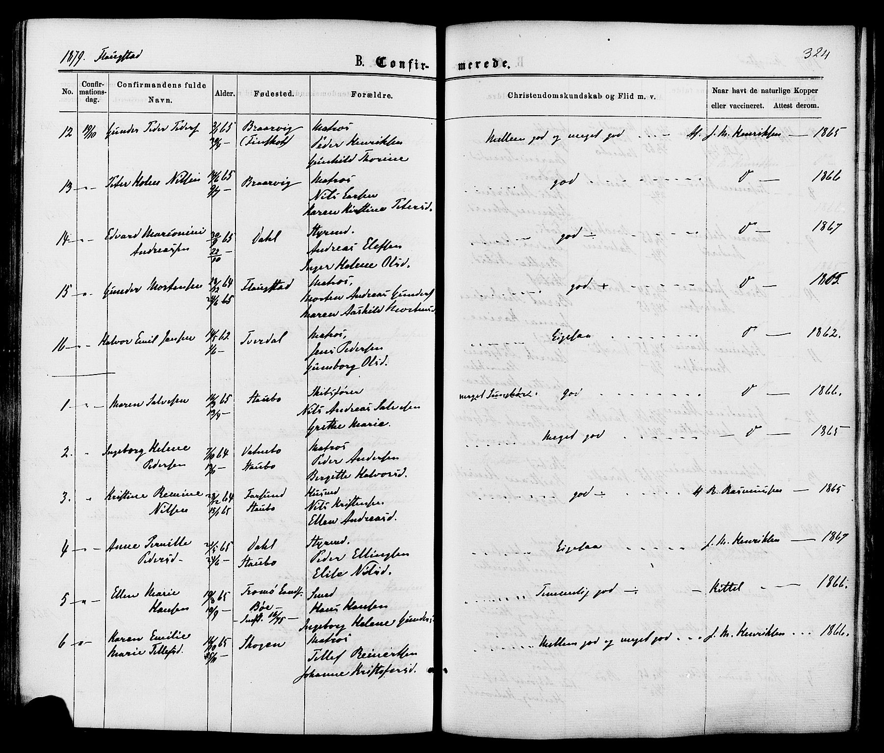 Dypvåg sokneprestkontor, SAK/1111-0007/F/Fa/Faa/L0007: Parish register (official) no. A 7 /2, 1877-1884, p. 324