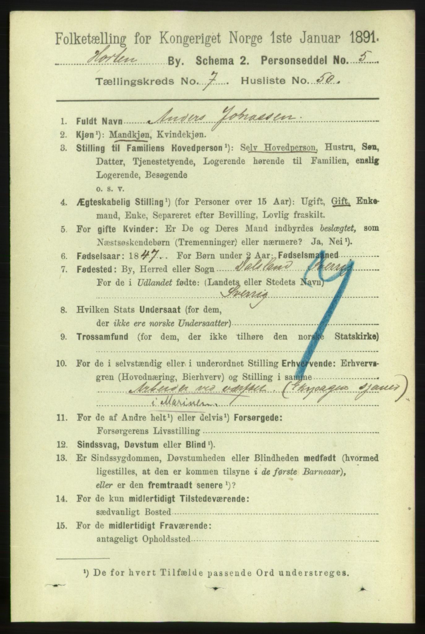 RA, 1891 census for 0703 Horten, 1891, p. 4839