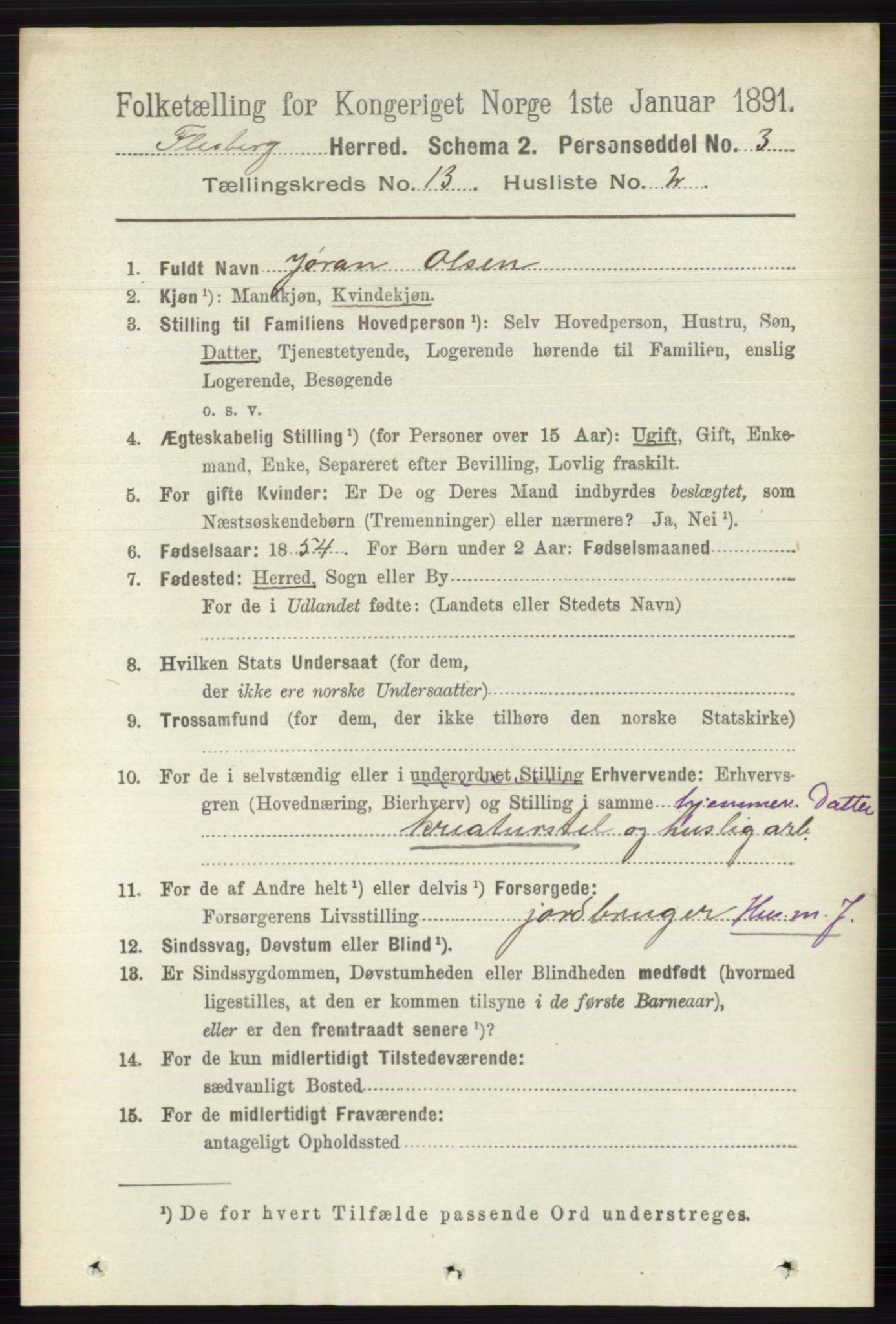 RA, 1891 census for 0631 Flesberg, 1891, p. 2230