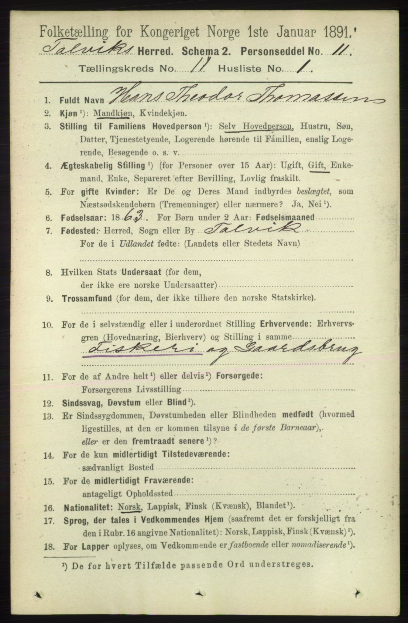 RA, 1891 census for 2013 Talvik, 1891, p. 2709