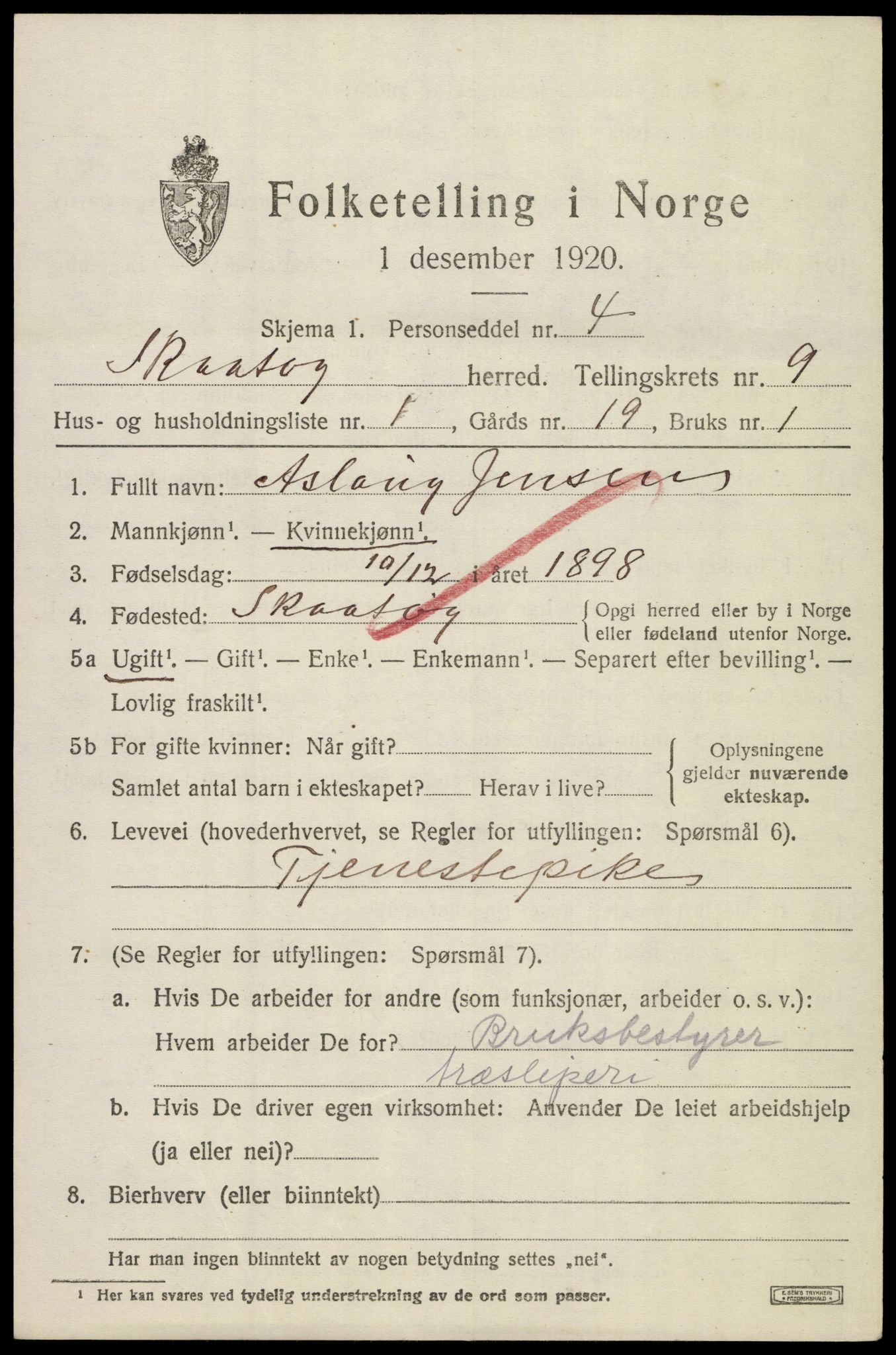 SAKO, 1920 census for Skåtøy, 1920, p. 6646