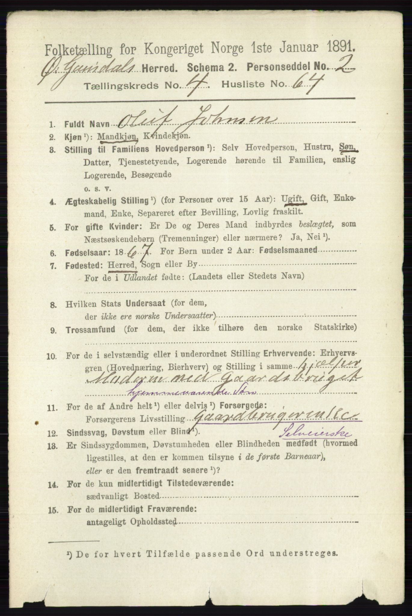 RA, 1891 census for 0522 Østre Gausdal, 1891, p. 2910