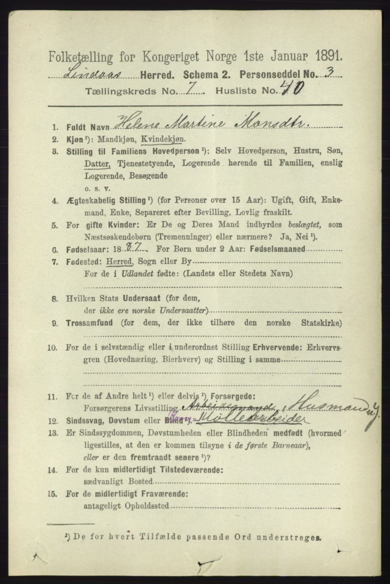 RA, 1891 census for 1263 Lindås, 1891, p. 2350