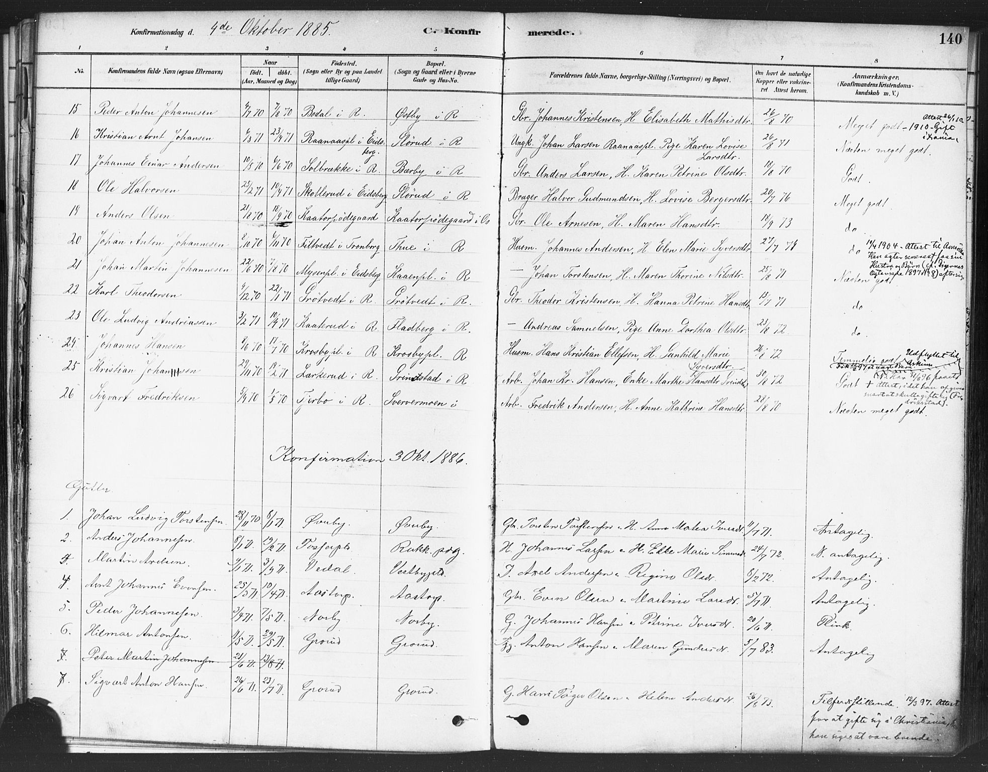 Rakkestad prestekontor Kirkebøker, AV/SAO-A-2008/F/Fa/L0012: Parish register (official) no. I 12, 1878-1893, p. 140