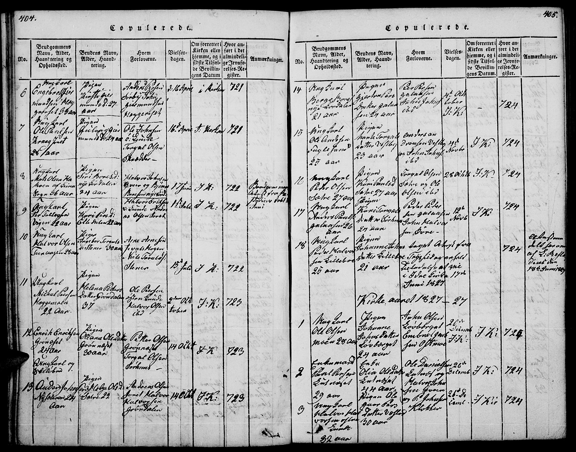 Trysil prestekontor, SAH/PREST-046/H/Ha/Hab/L0004: Parish register (copy) no. 4, 1814-1841, p. 404-405