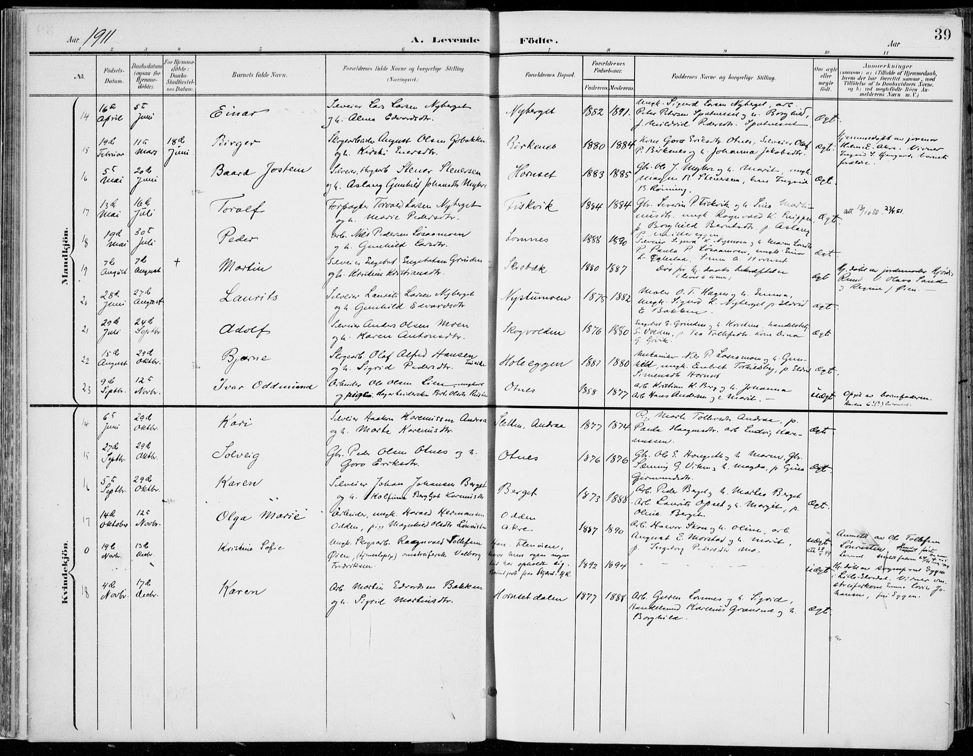 Rendalen prestekontor, AV/SAH-PREST-054/H/Ha/Haa/L0011: Parish register (official) no. 11, 1901-1925, p. 39