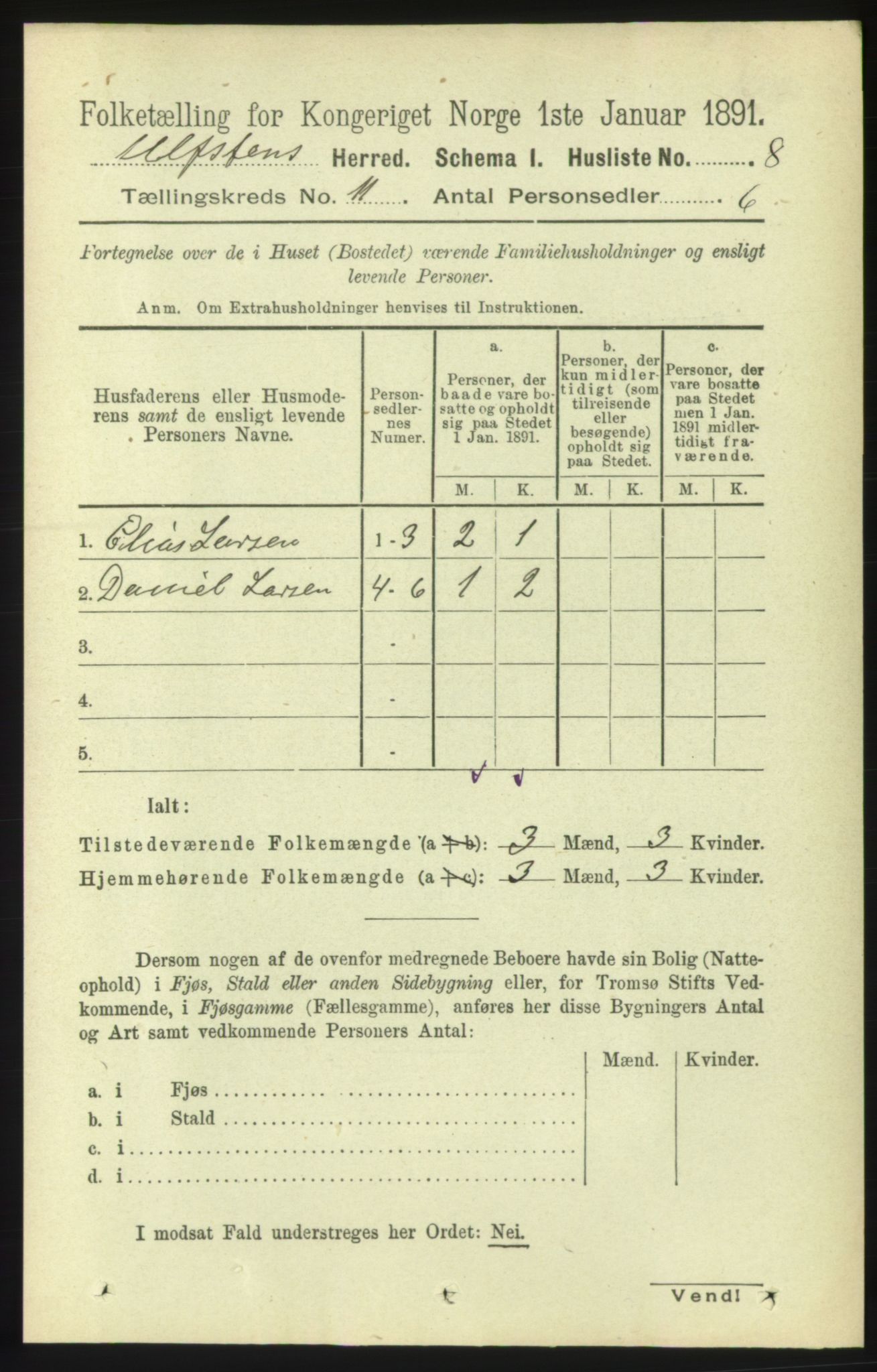 RA, 1891 census for 1516 Ulstein, 1891, p. 3401