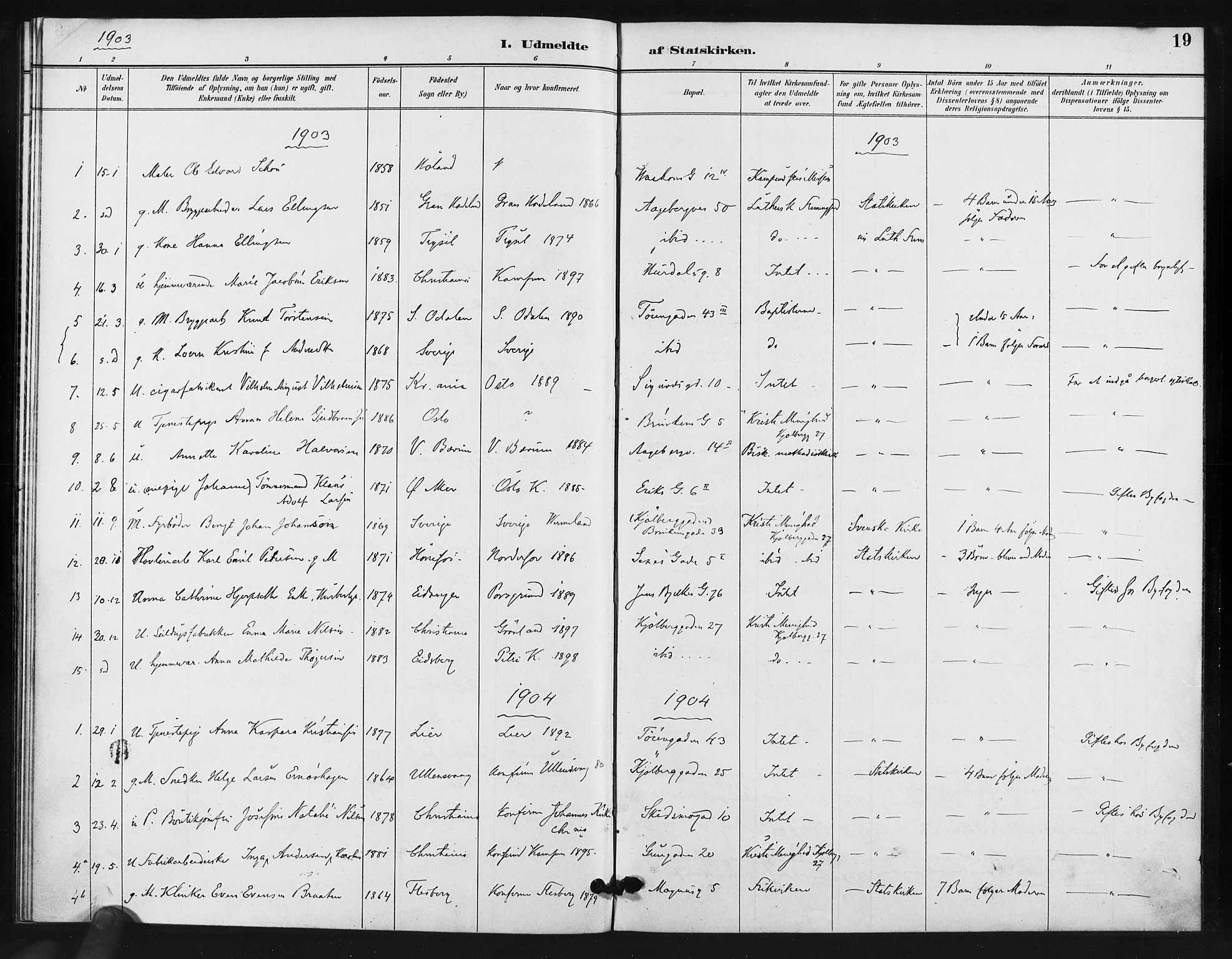 Kampen prestekontor Kirkebøker, SAO/A-10853/F/Fb/L0002: Parish register (official) no. II 2, 1890-1911, p. 19