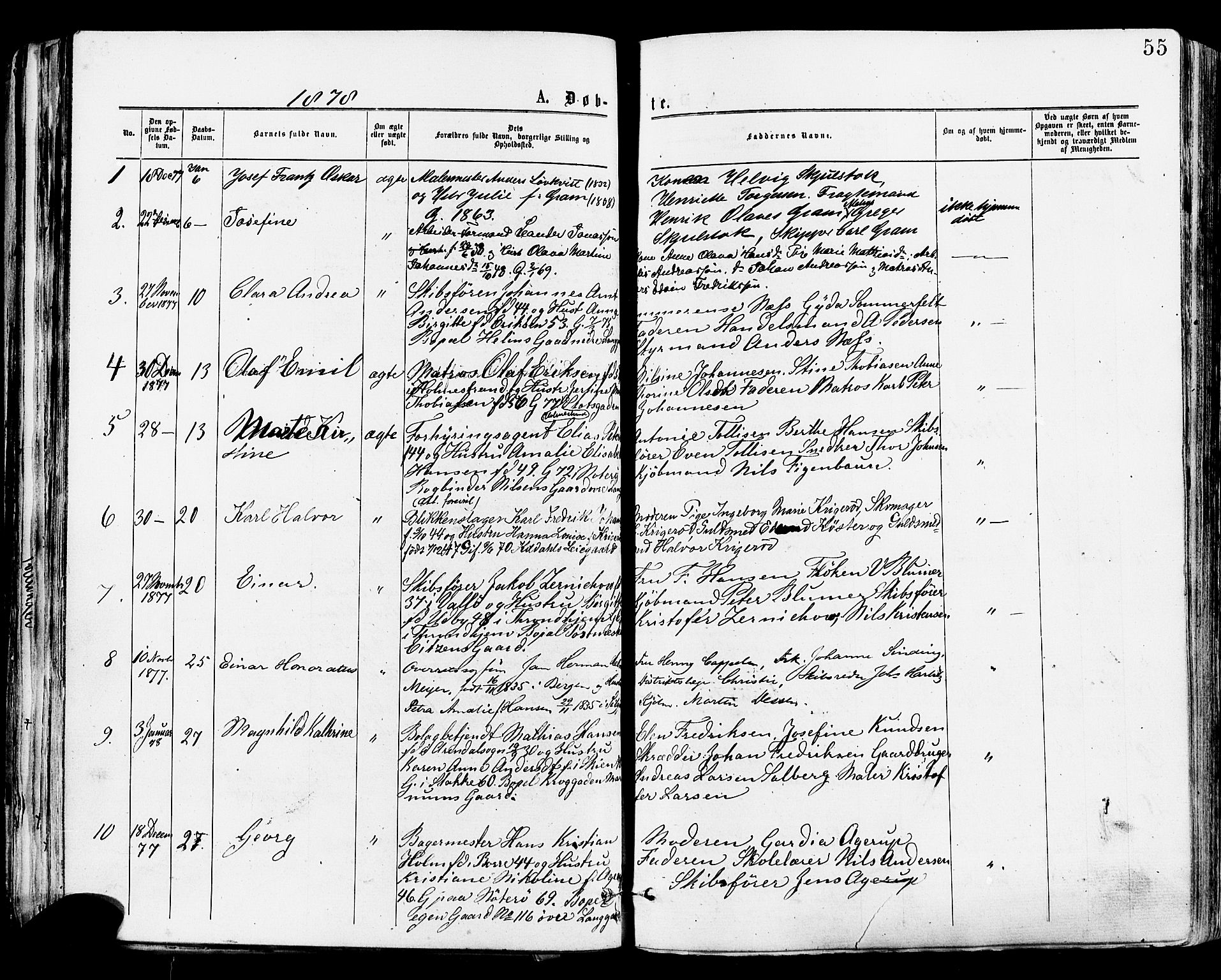 Tønsberg kirkebøker, SAKO/A-330/F/Fa/L0010: Parish register (official) no. I 10, 1874-1880, p. 55