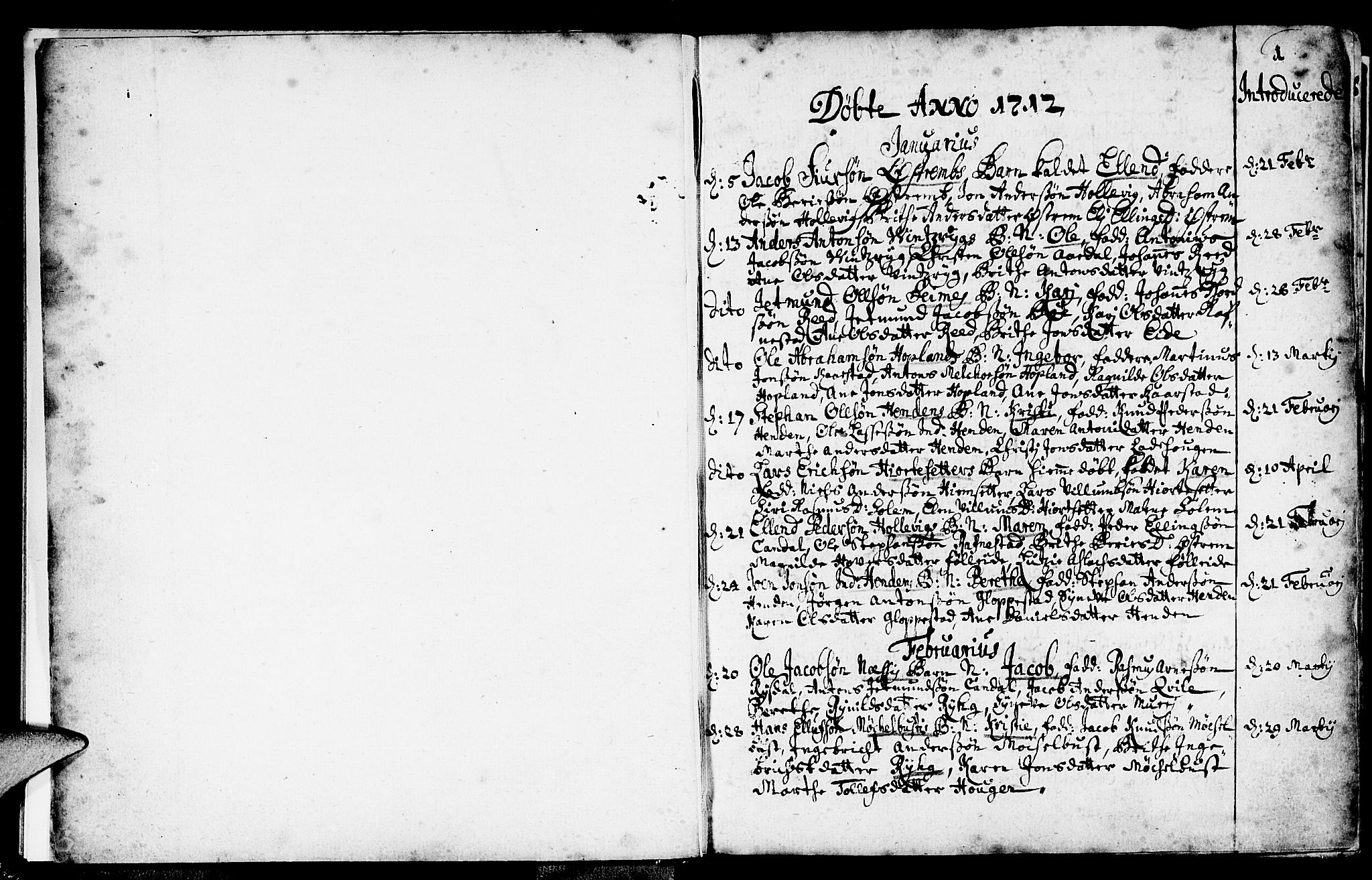 Gloppen sokneprestembete, SAB/A-80101/H/Haa/Haaa/L0002: Parish register (official) no. A 2, 1712-1735, p. 0-1