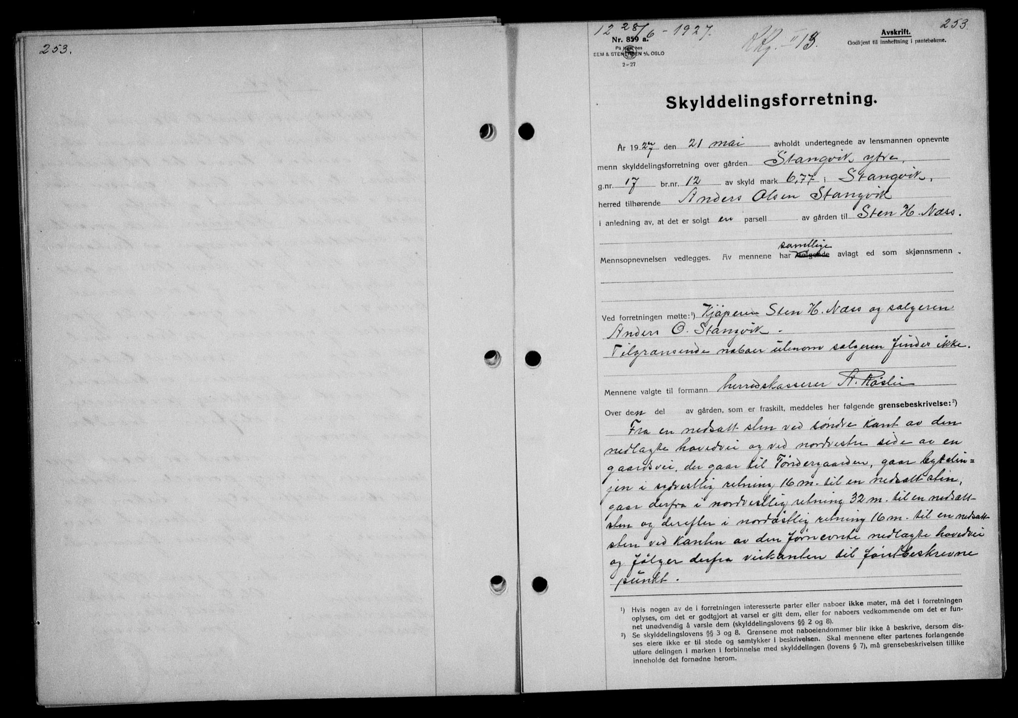 Nordmøre sorenskriveri, AV/SAT-A-4132/1/2/2Ca/L0062: Mortgage book no. 52, 1927-1927, Deed date: 28.06.1927